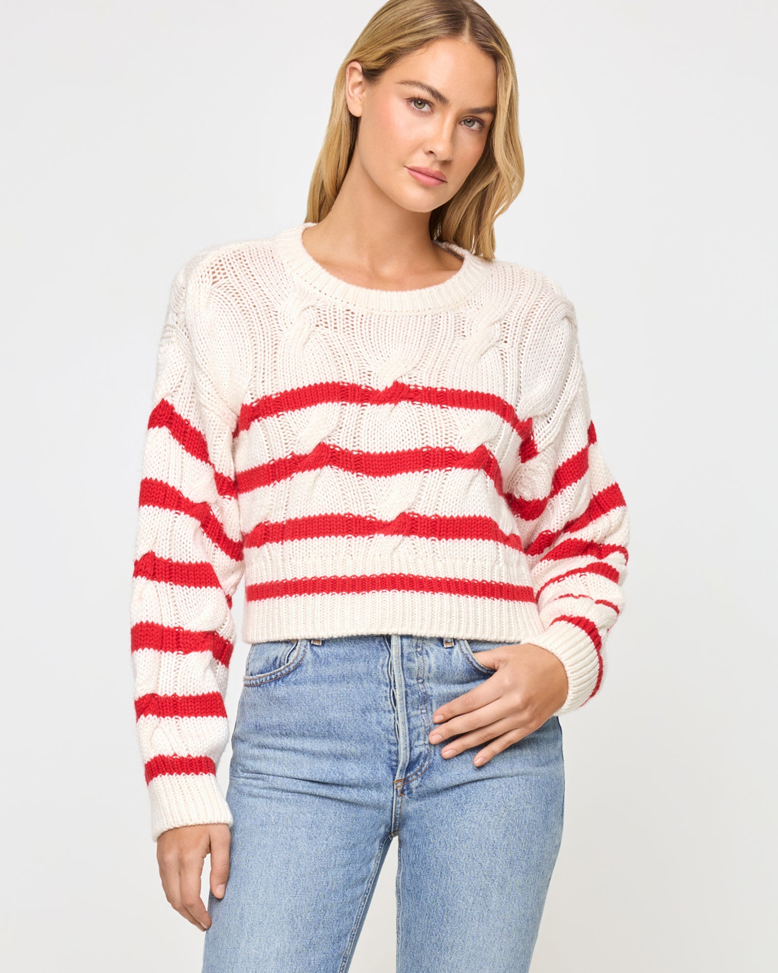 Kensley Pullover - Cream Flame Cream Flame | Badge:New Arrival_#B2AC88_#ffffff' Red and cream striped knit sweater