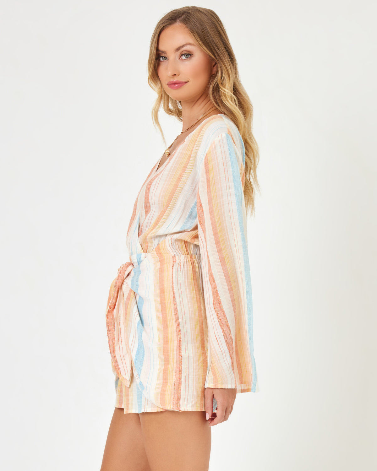 Printed Kristy Dress - Sunset Skies Stripe Sunset Skies Stripe | Model: Taylor (size: S)