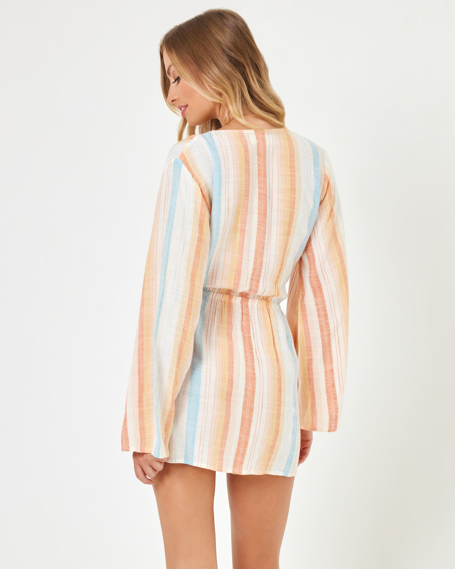 Printed Kristy Dress - Sunset Skies Stripe Sunset Skies Stripe | Model: Taylor (size: S)