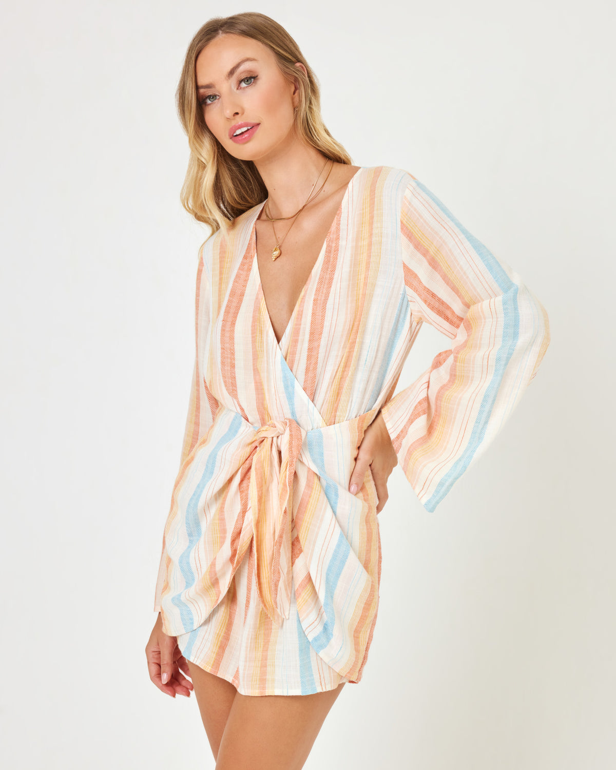 Printed Kristy Dress - Sunset Skies Stripe Sunset Skies Stripe | Model: Taylor (size: S)