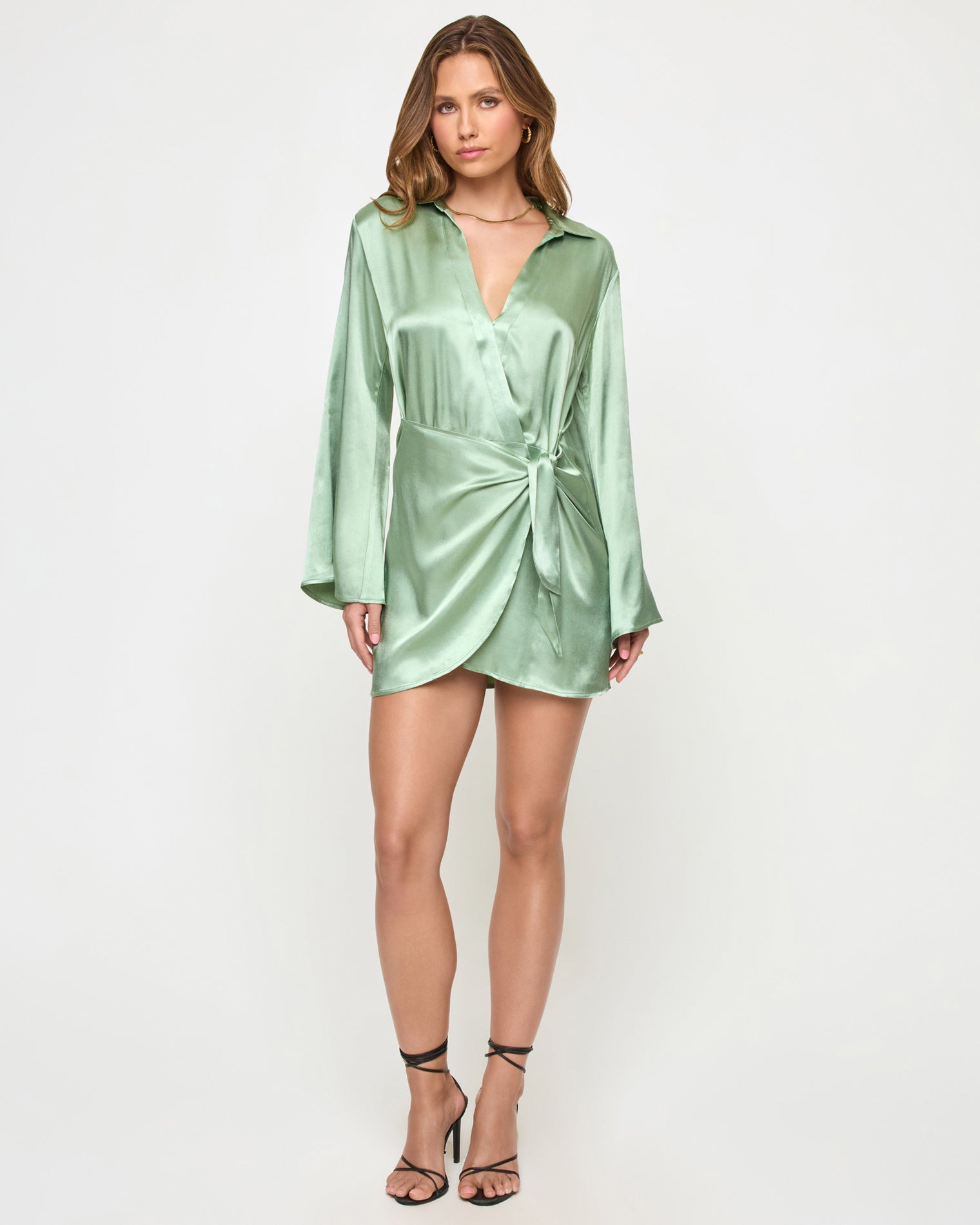 celadon green dress Ulla Johnson | Women's Avalina Ruffled Silk One Shoulder Gown in Chiffon Layered Evening Size 2 | Black Tie | Evening Expertly crafted with a chic bateau neckline and ruffle short sleeves Green Wrap Dress | LSPACE