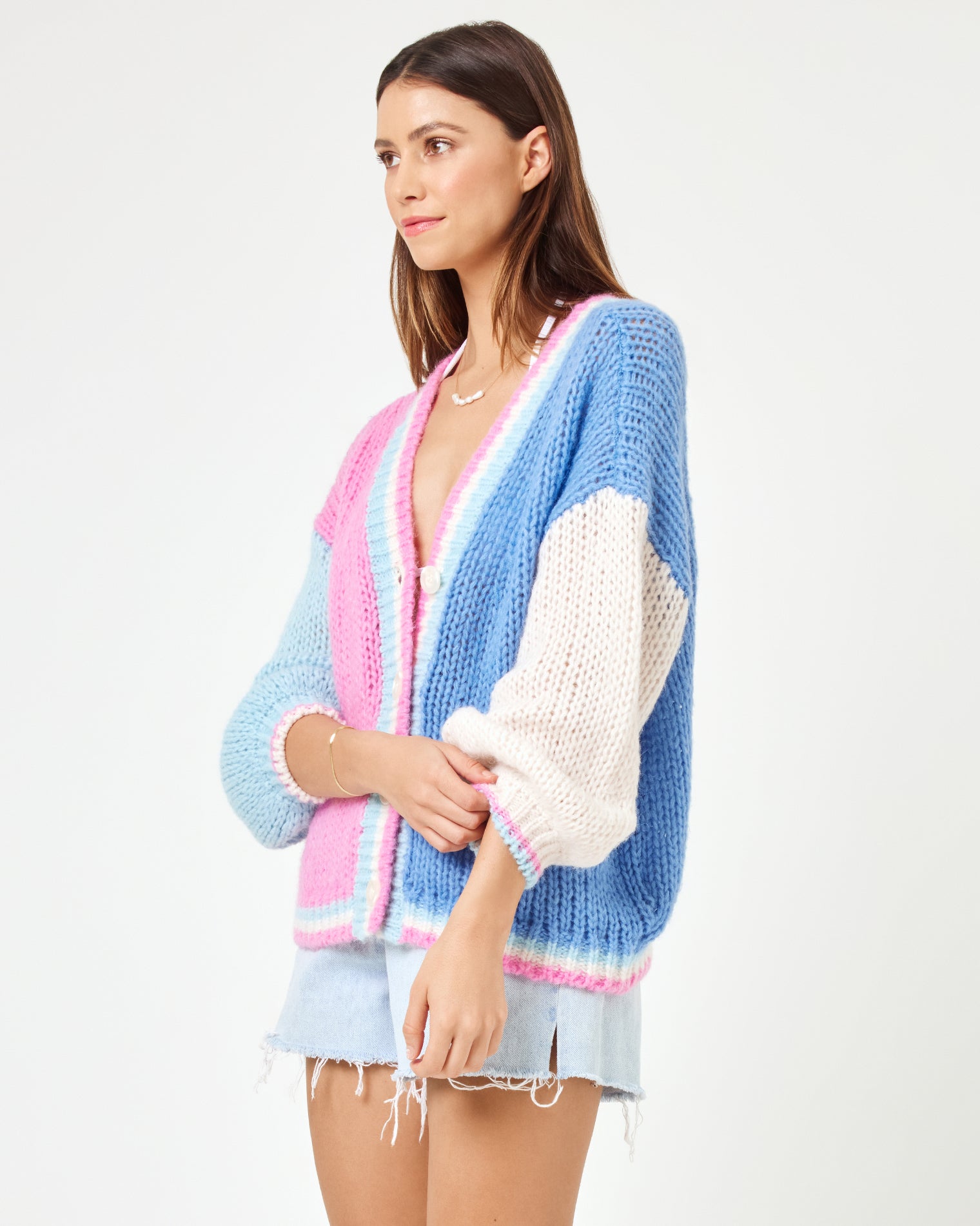 LSPACE x JVS Lido Cardigan - California Colorblock California Colorblock | Model: Kristen (size: S)