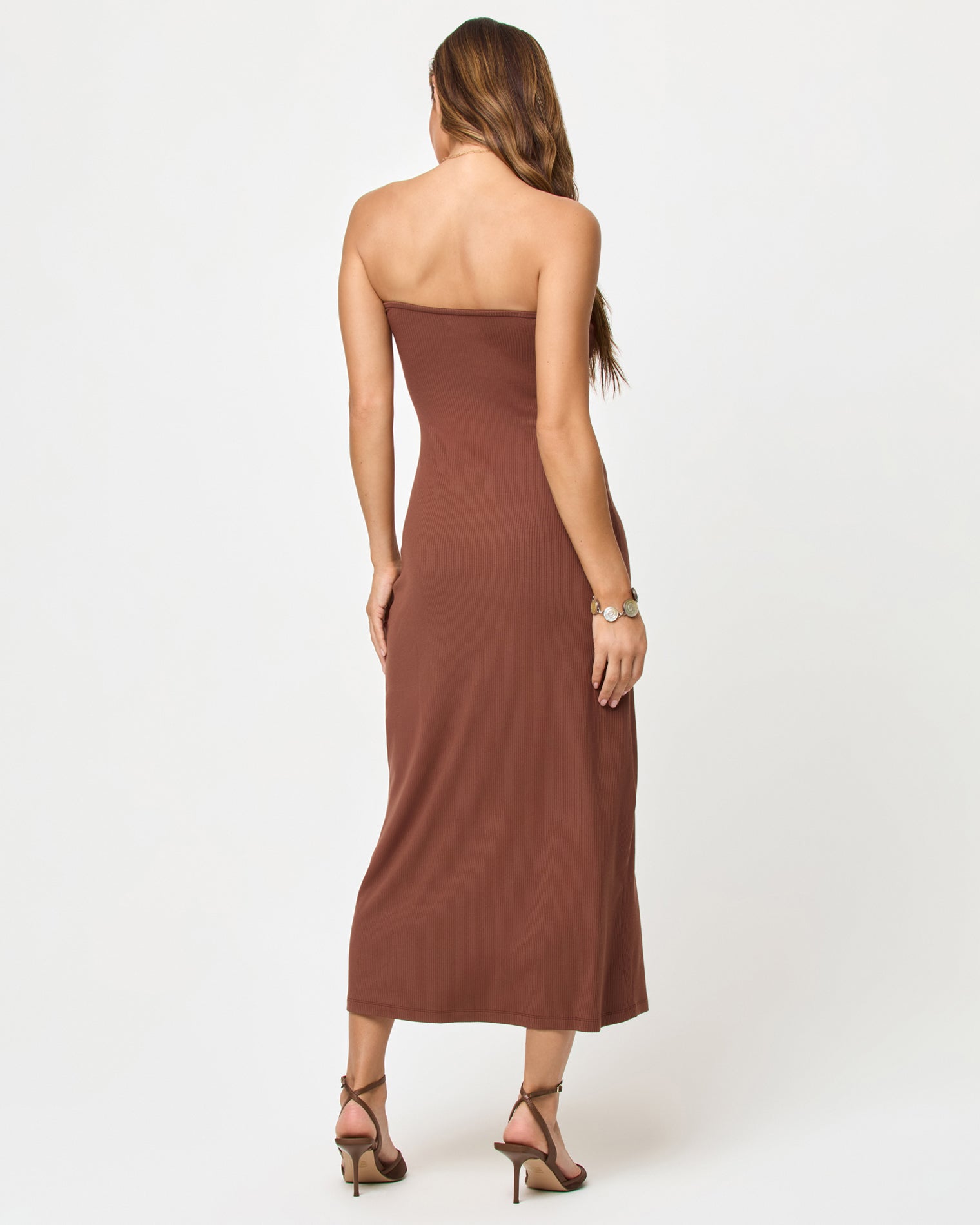 Lisette Dress - Cafe Back view of model wearing the LSPACE Lisette Dress in cafe.