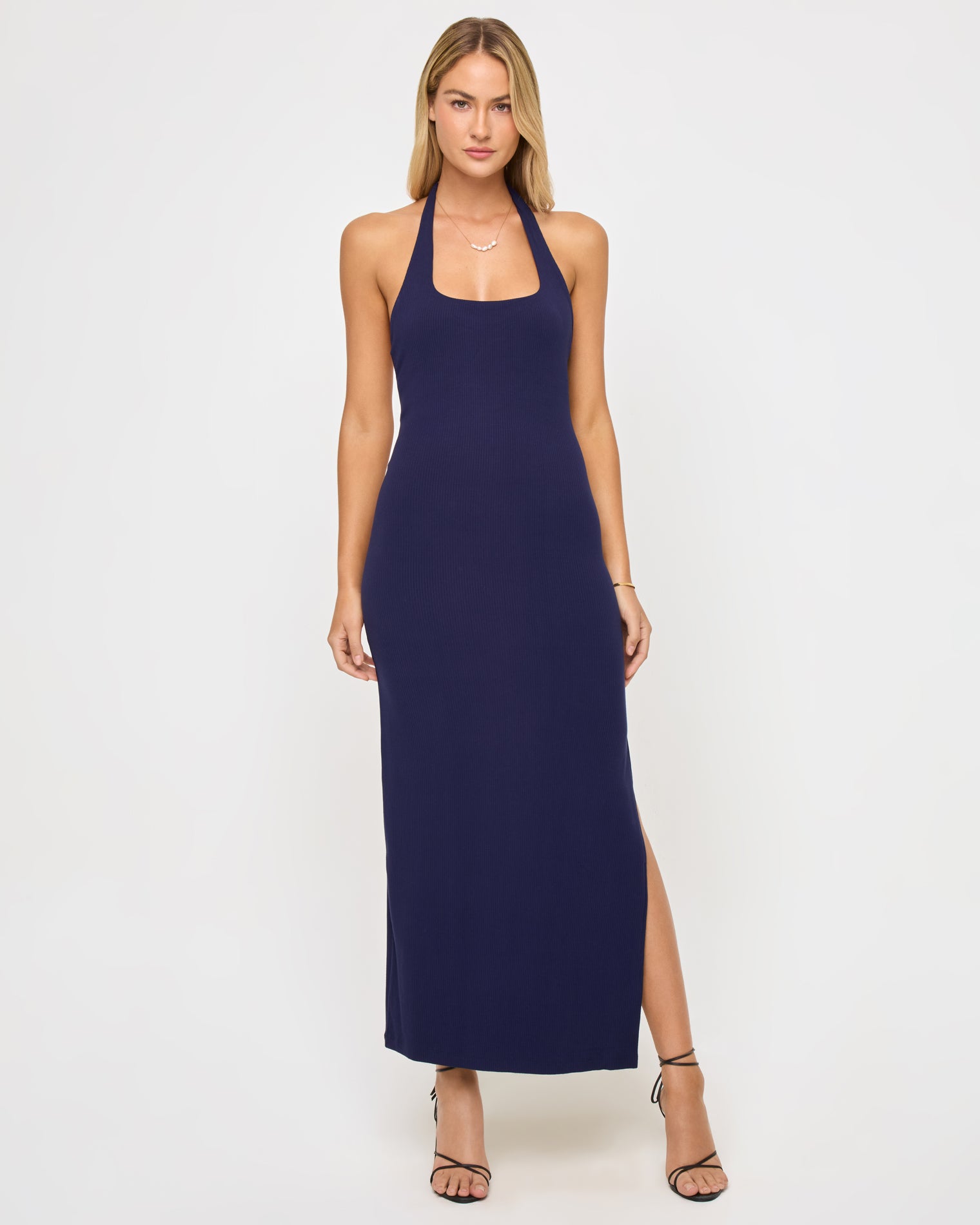 blue monique lhuillier dress Lauryn Halter Neck Maxi Dress