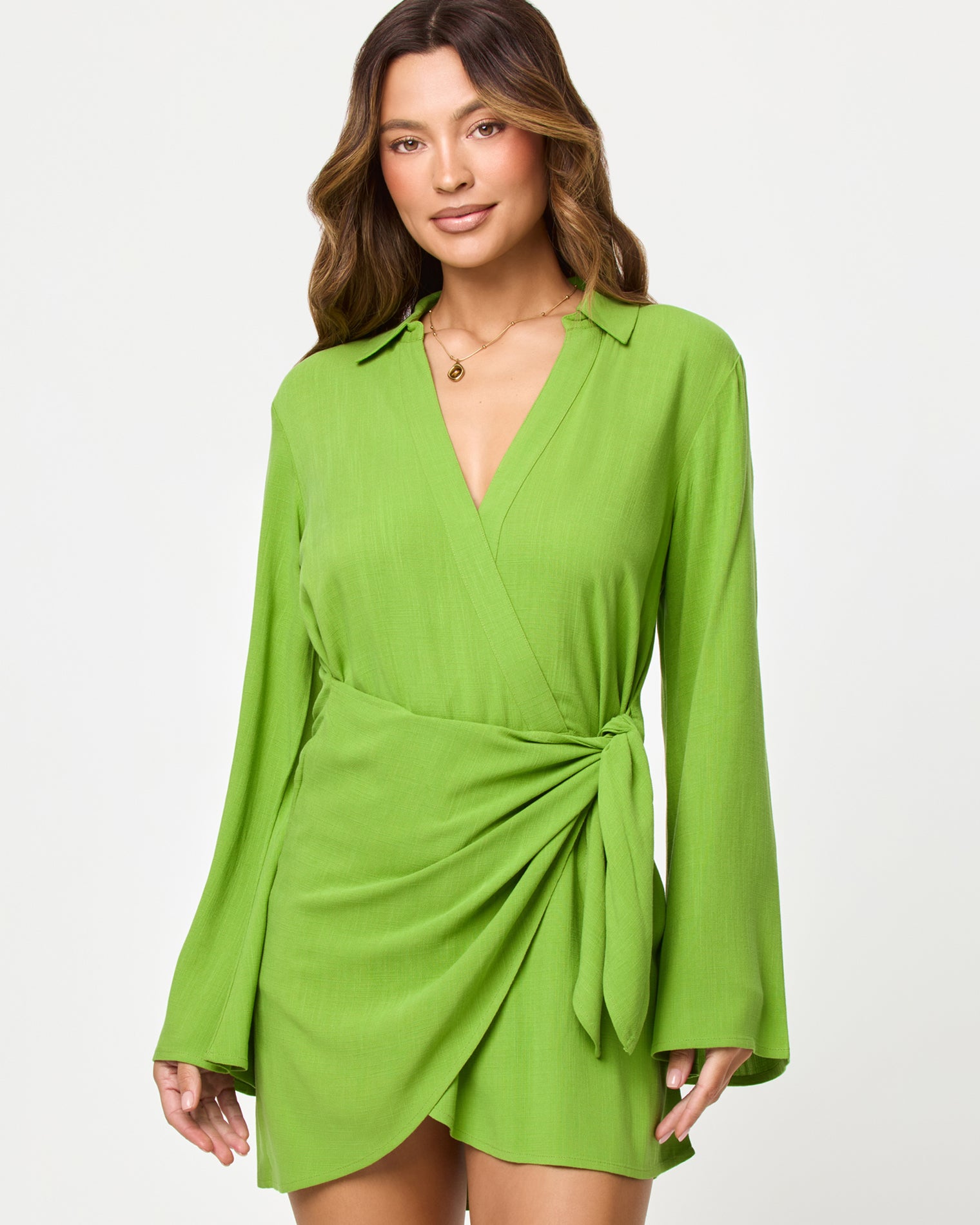 Las Palmas Dress - Verdant LSPACE Las Palmas Dress in verdant, close-up front view on model.