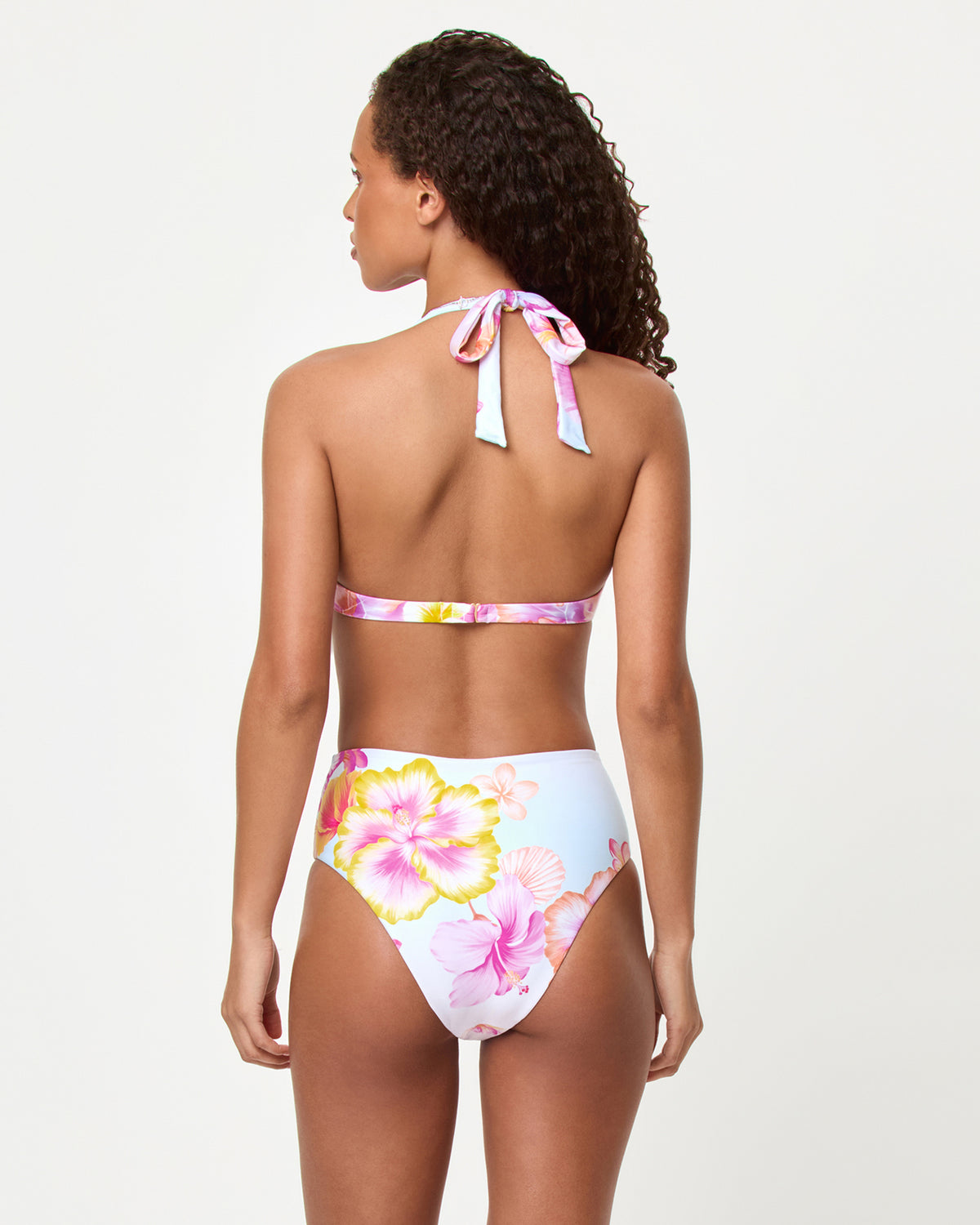 Soleil Bikini Bottom - Hibiscus And Plumeria Oh My LSPACE Soleil bikini bottom in Hibiscus And Plumeria Oh My, back view on model.