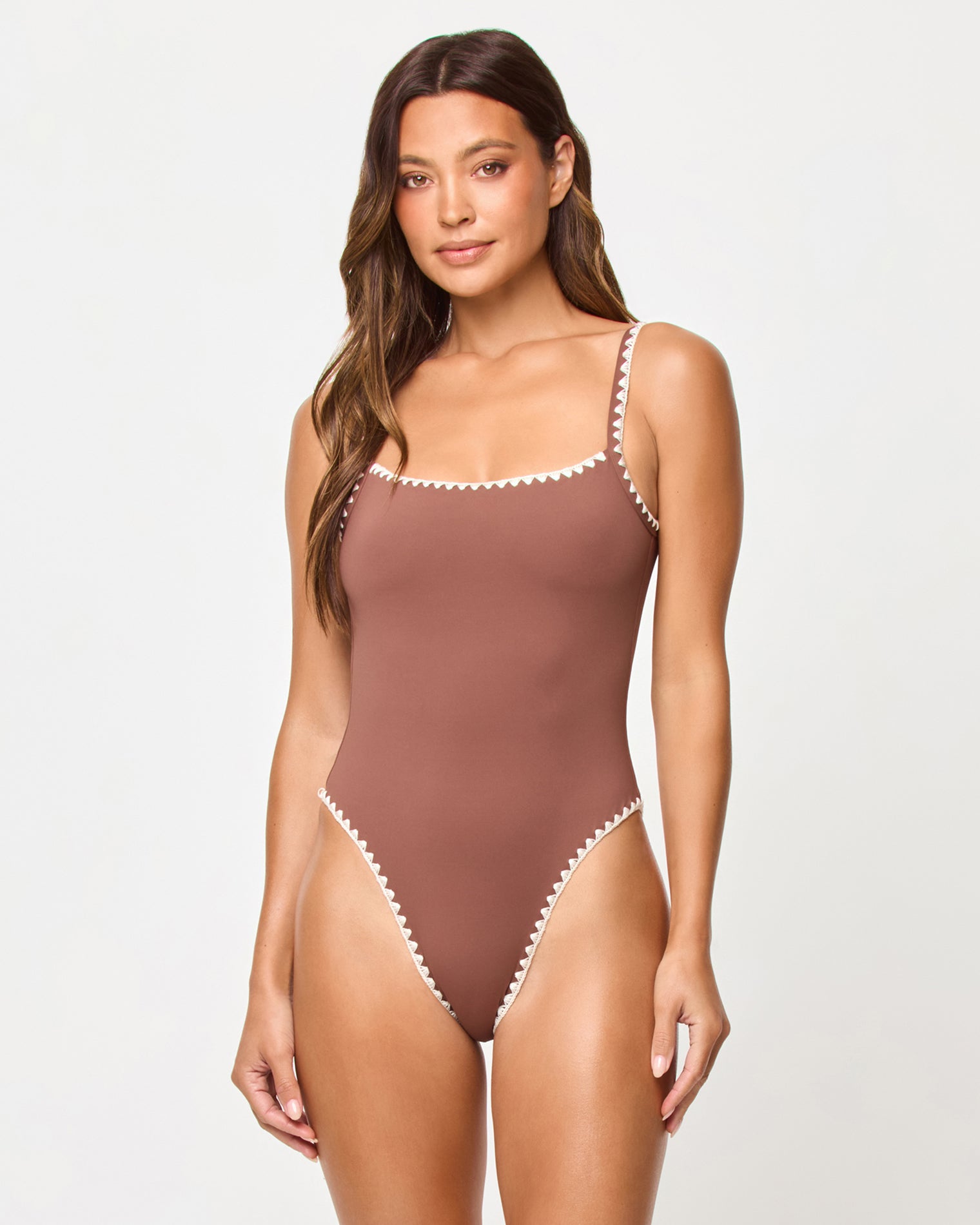Nadia One Piece Swimsuit - Cafe-Cream LSPACE Nadia one piece swimsuit in cafe-cream, front view on model.
