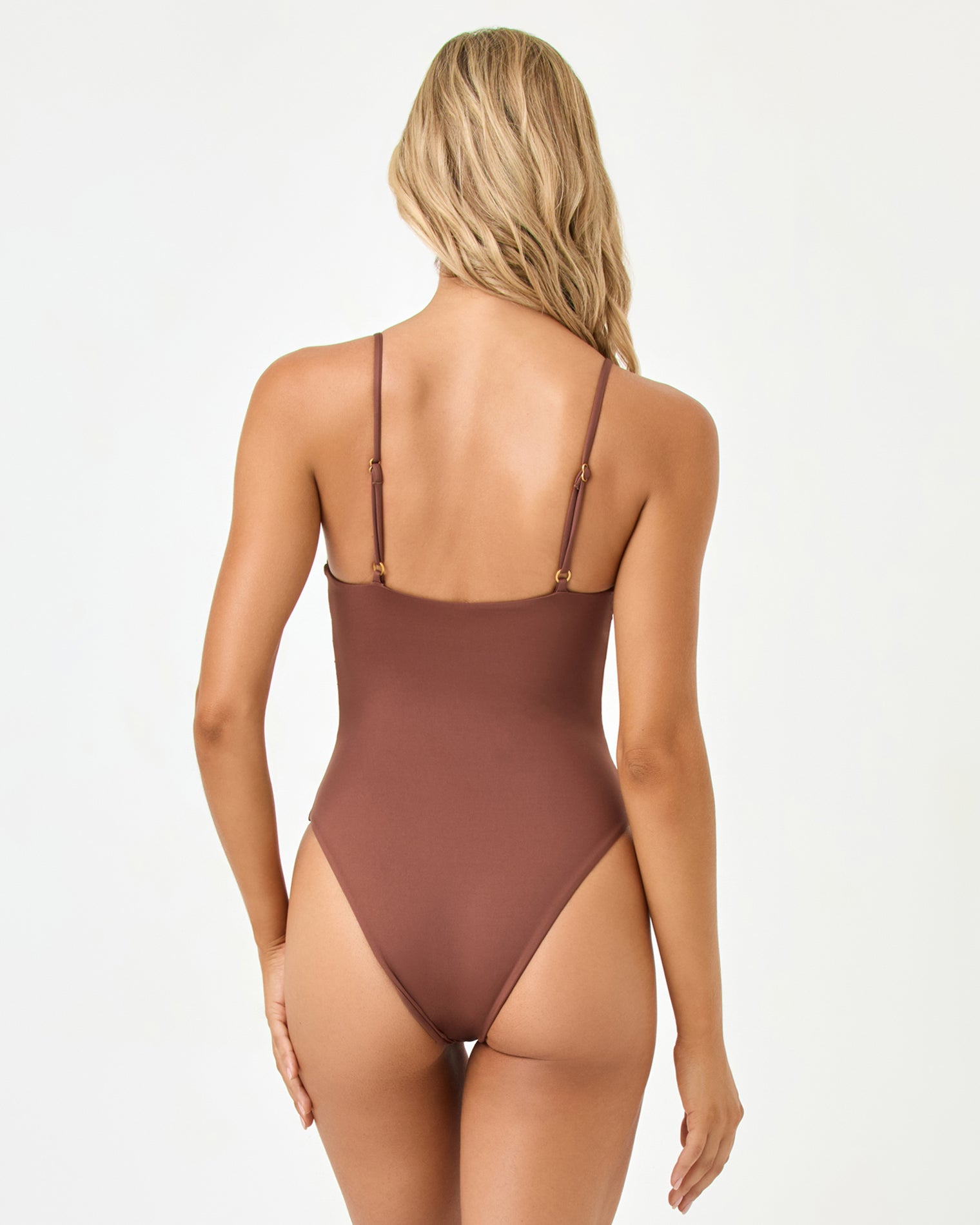 Piper One Piece Swimsuit - Cafe Back view of a model wearing the LSPACE cafe Piper One Piece Swimsuit.