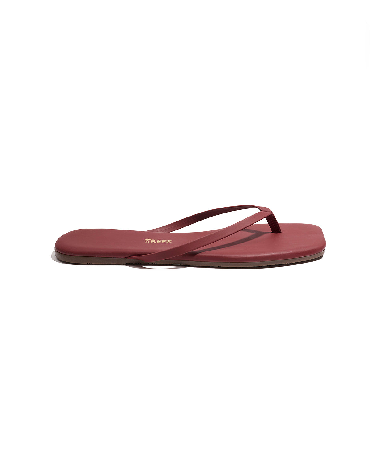 TKEES Square Toe Lily Sandals - Burgundy Side view of the TKEES Square Toe Lily Sandals in burgundy.