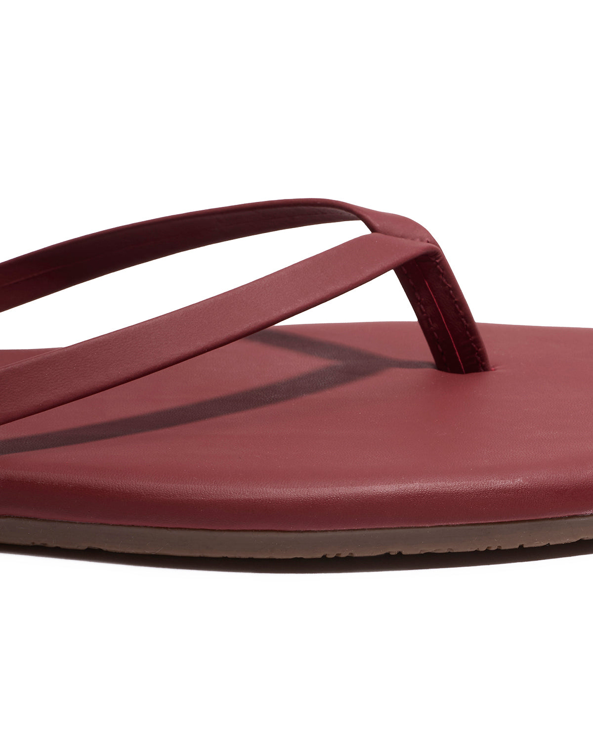 TKEES Square Toe Lily Sandals - Burgundy Close-up of the TKEES Square Toe Lily Sandals in burgundy showing the strap and footbed detail.