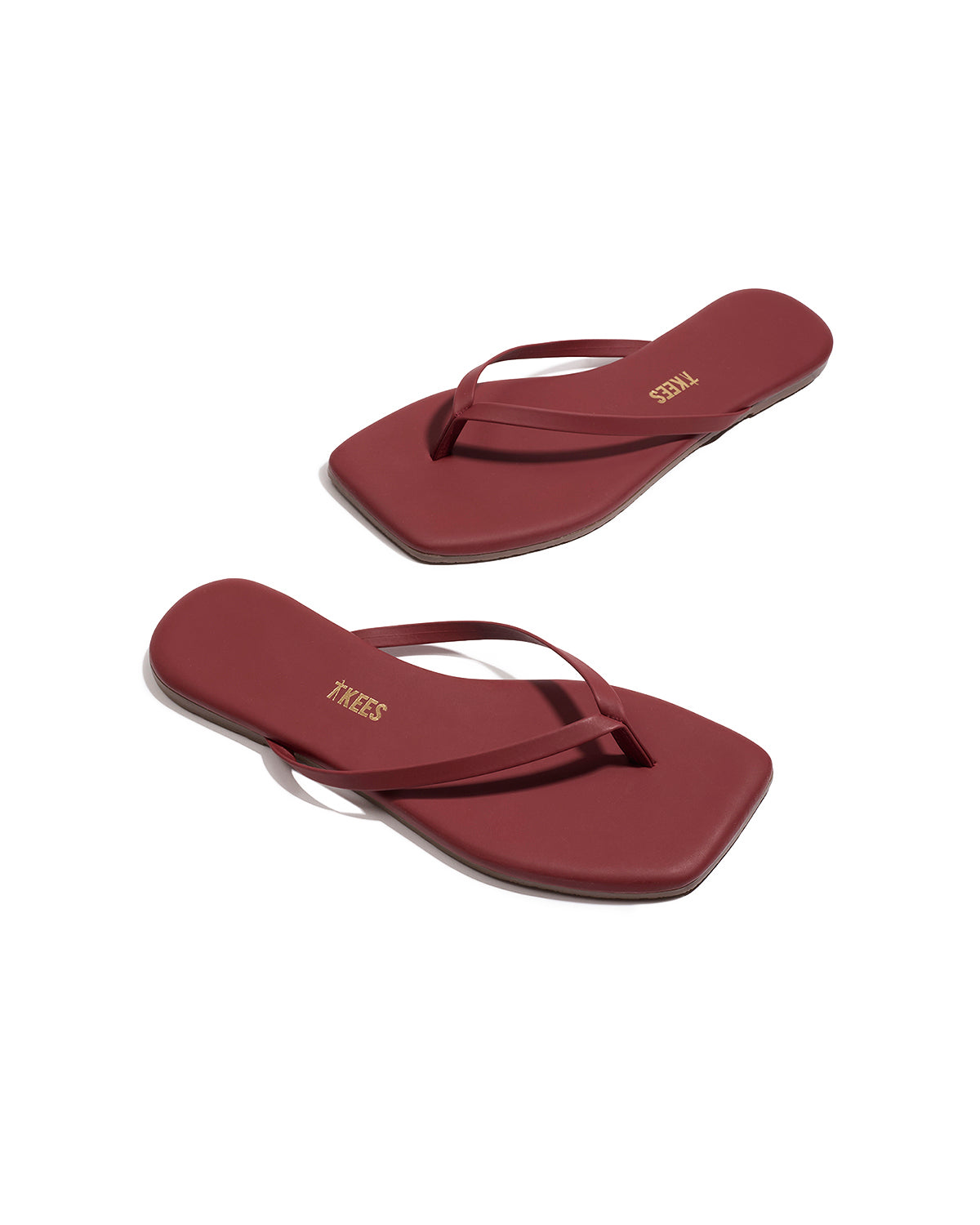 TKEES Square Toe Lily Sandals - Burgundy Off-model angled view of the TKEES Square Toe Lily Sandals in burgundy.