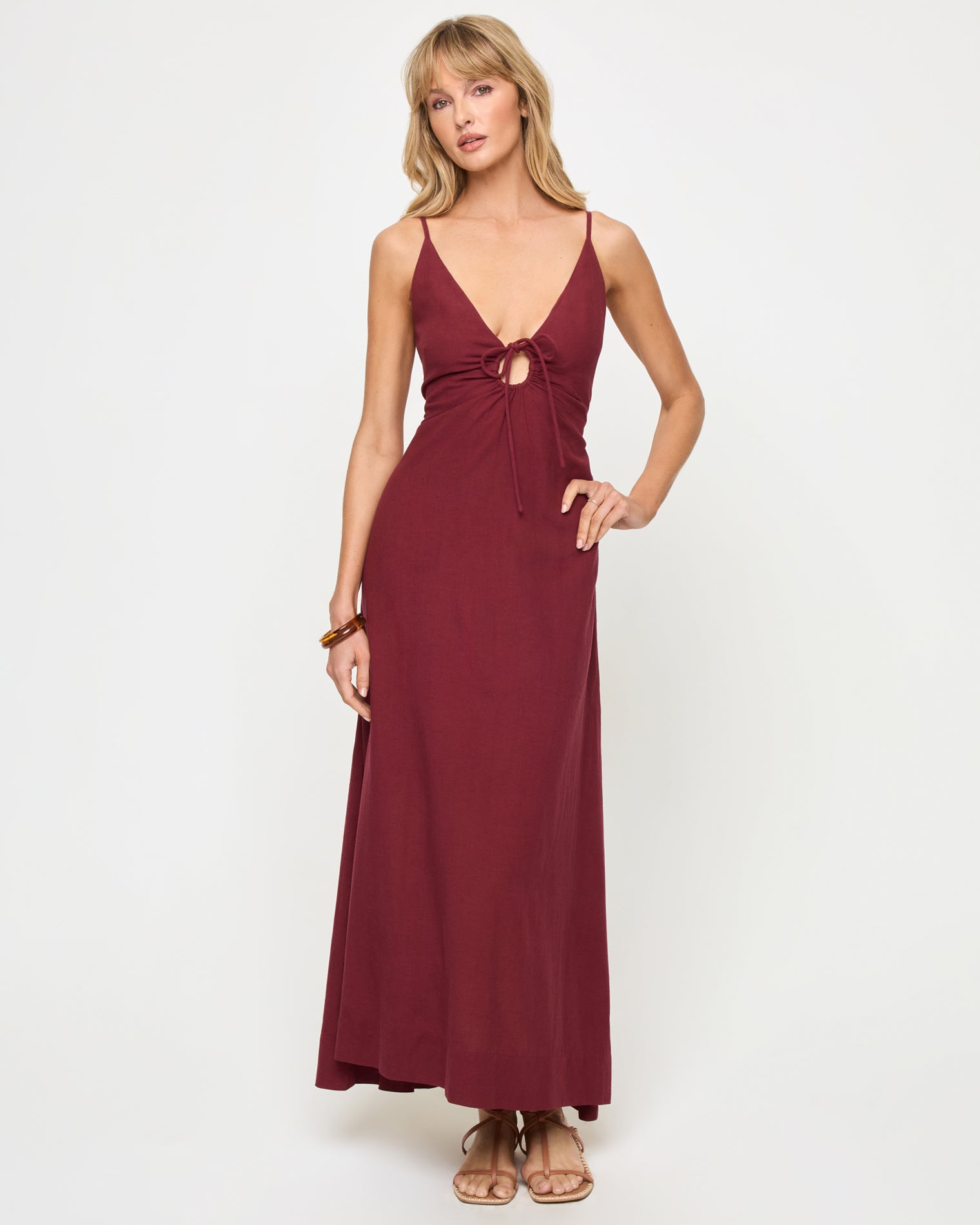 Mabel Maxi Dress - Sangria Sangria | Badge:New Arrival_#B2AC88_#ffffff' Red maxi dress with tie front