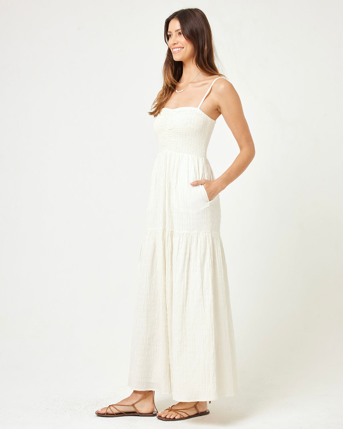 Mallorca Dress - Cream Cream | Model: Kristen (size: S) | Hover