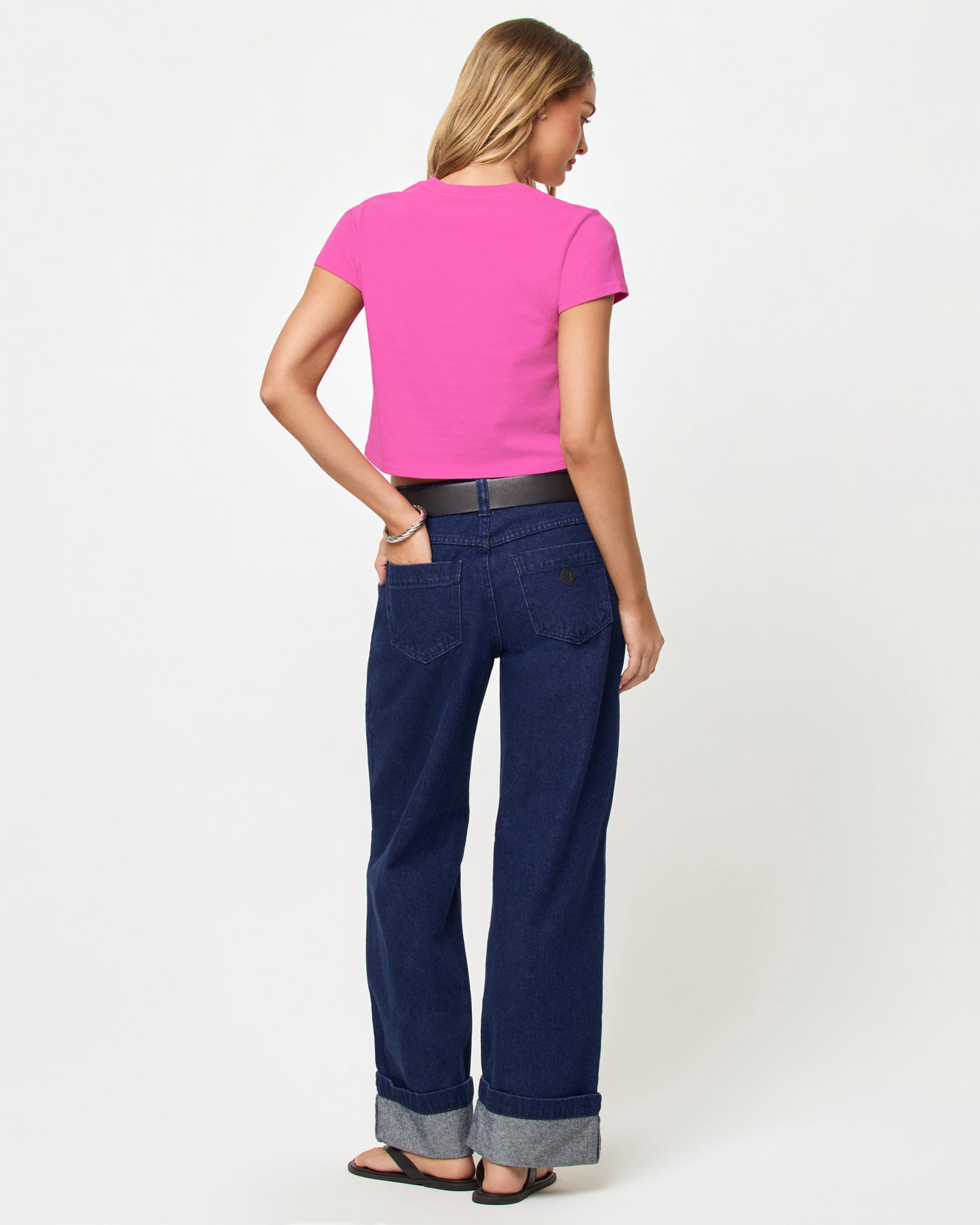 Merci Baby Tee - Made In California Sweetheart Back view of model wearing the Merci Baby Tee in Sweetheart Made in California.