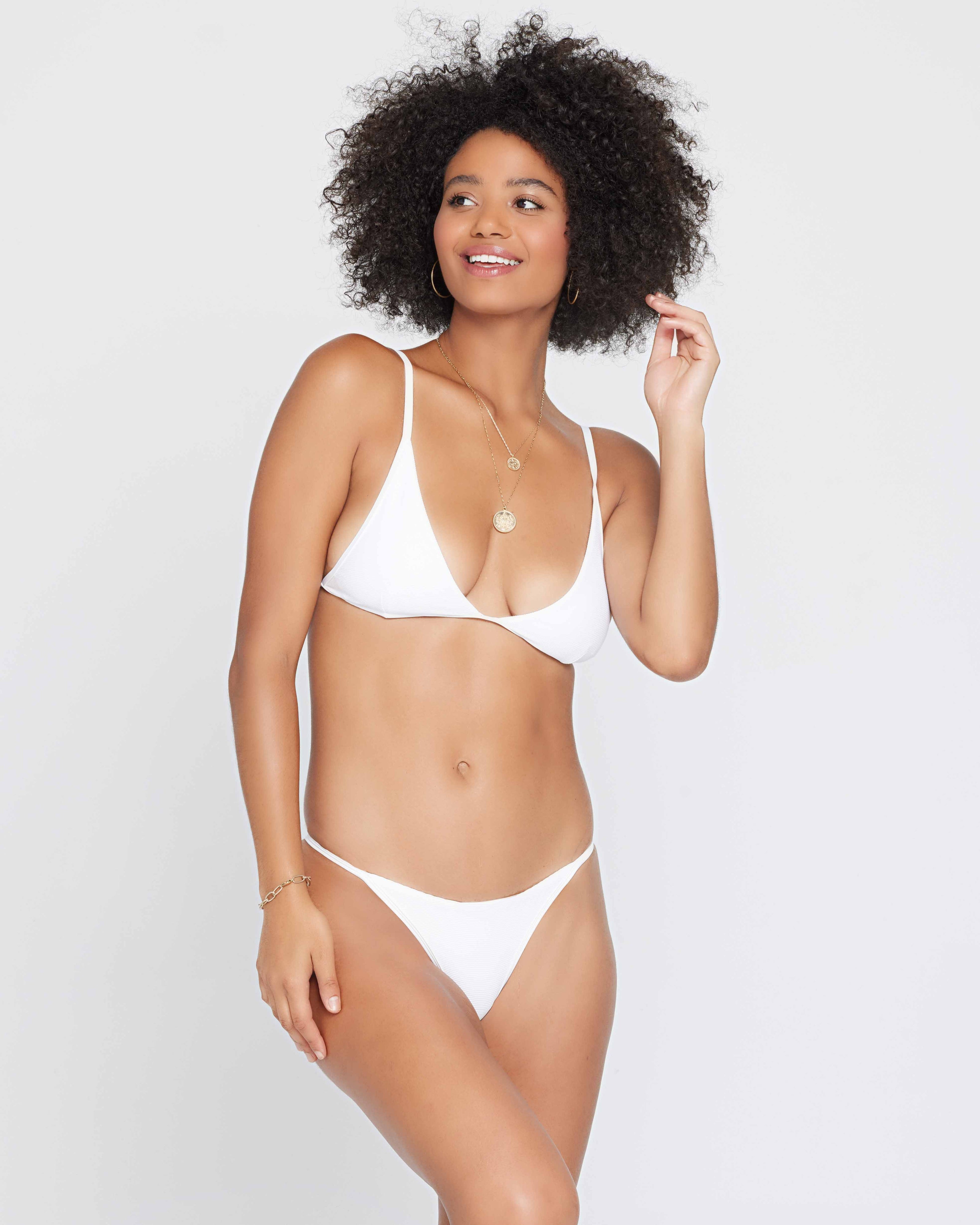 Ribbed Jay Bikini Bottom - White White | Model: Valyn (size: S) | Hover
