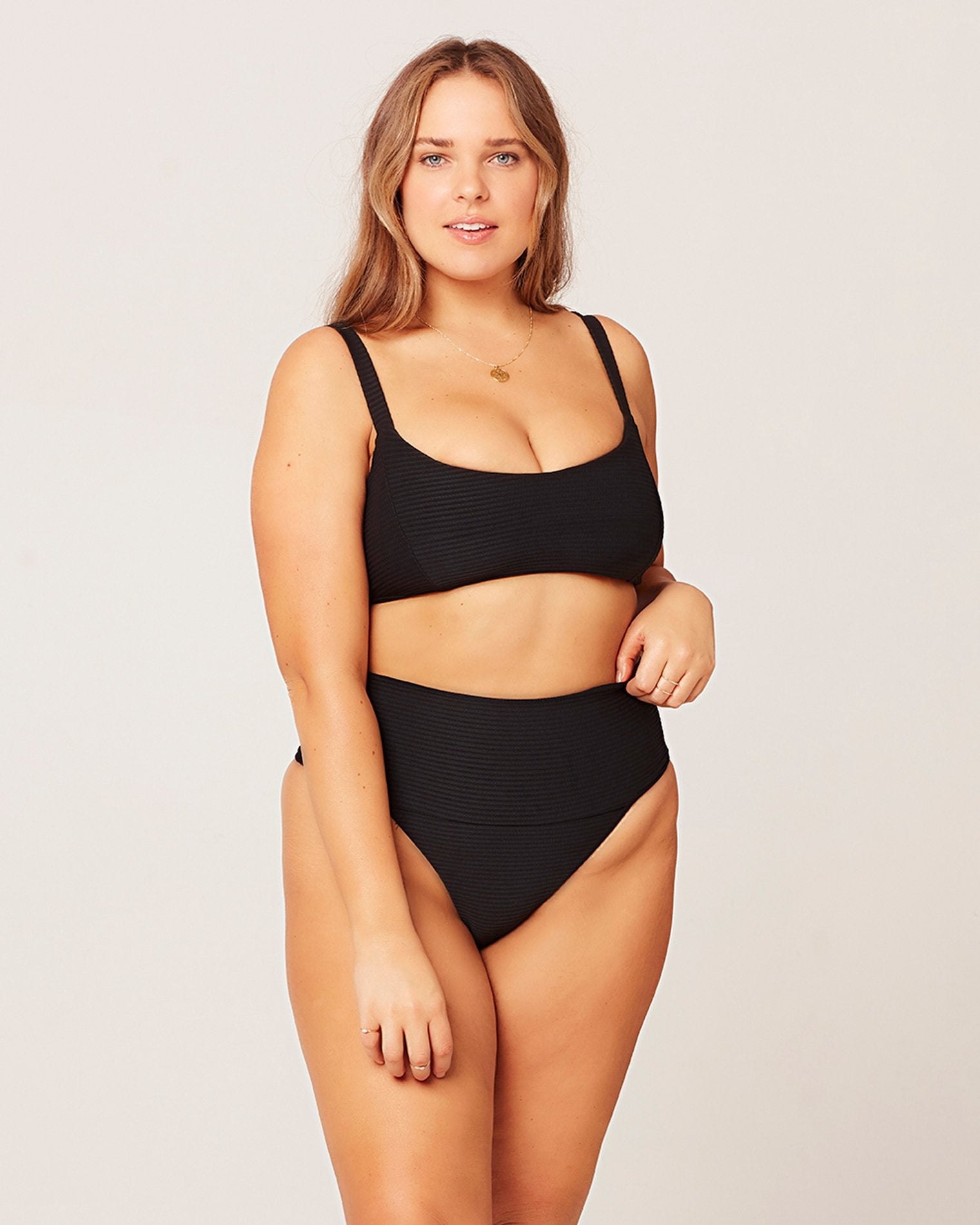 Eco Chic Repreve® Jess Bikini Top - Black Black | Model: Ali (size: XL)