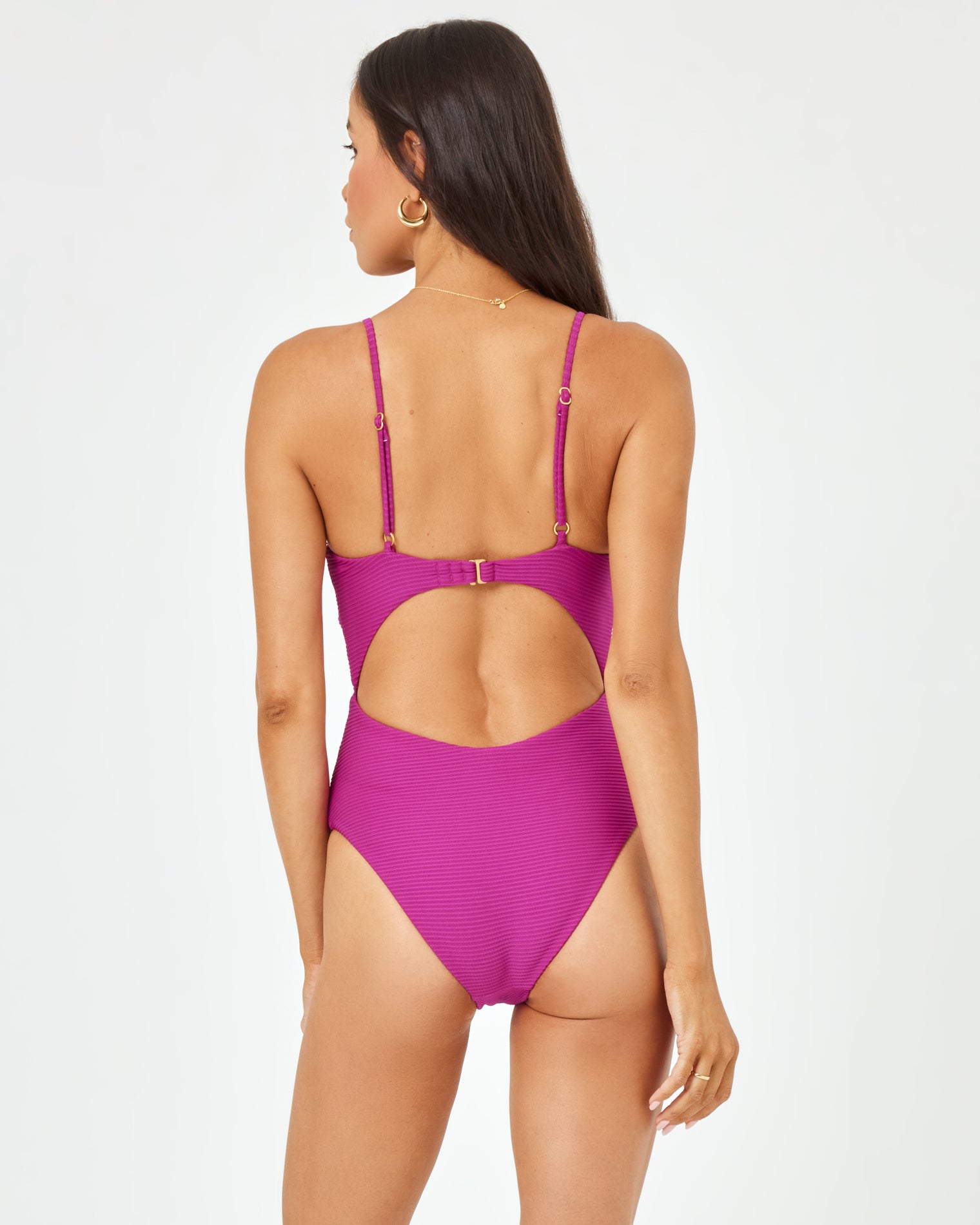 Eco Chic Repreve® Kyslee One Piece Swimsuit - Berry Berry | Model: Emily (size: S)