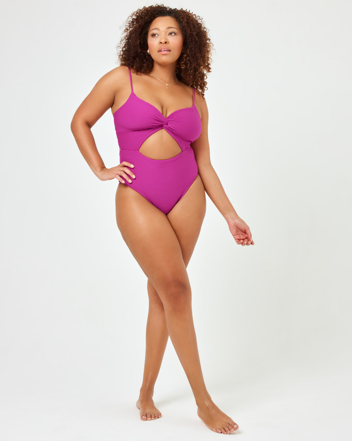 Eco Chic Repreve® Kyslee One Piece Swimsuit - Berry Berry | Model: Amber (size: XL) | Hover