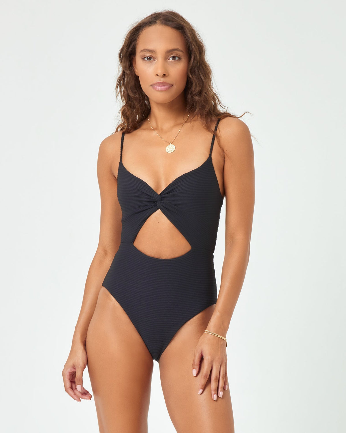 Eco Chic Repreve® Kyslee One Piece Swimsuit - Black Black | Model: Natalie (size: S) | Hover