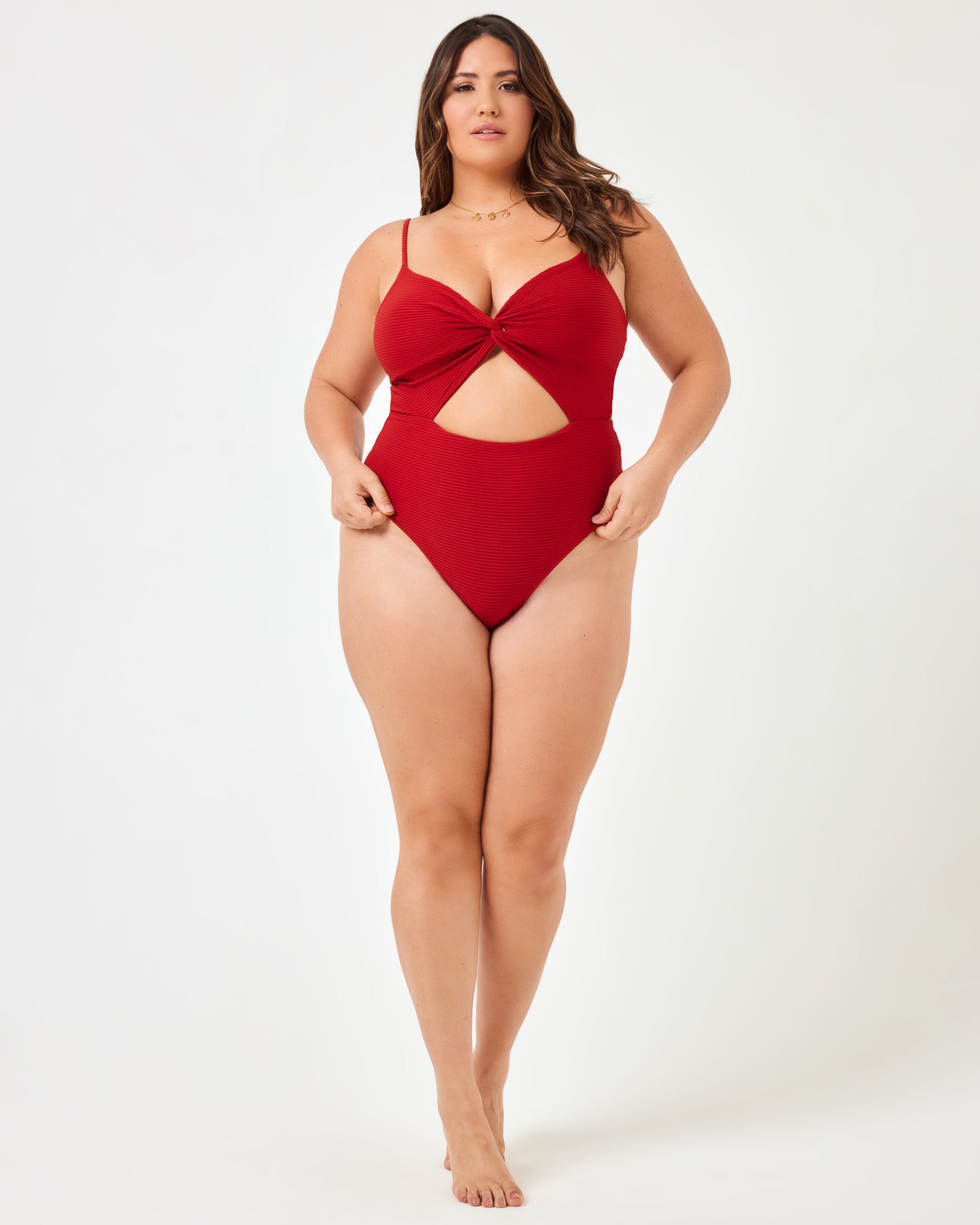 Eco Chic Repreve® Kyslee One Piece Swimsuit - Redwood Redwood | Model: Jessica (size: XL) 