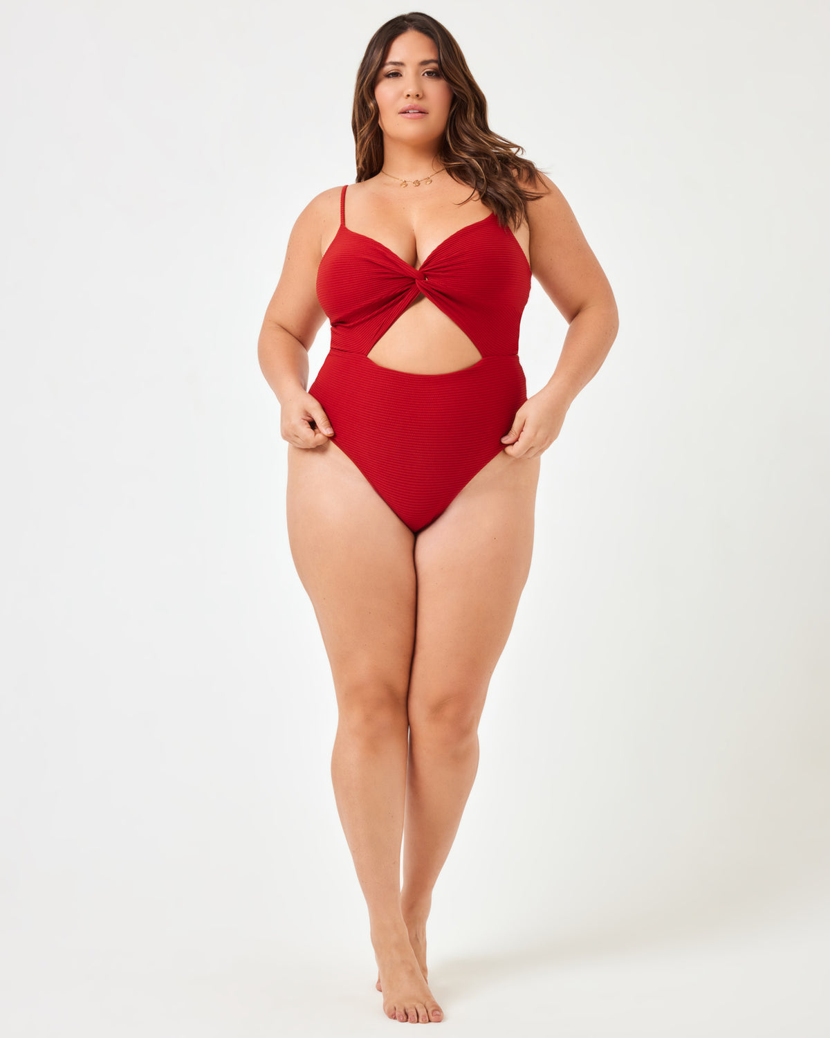 Eco Chic Repreve® Kyslee One Piece Swimsuit - Redwood Redwood | Model: Jessica (size: XL) 