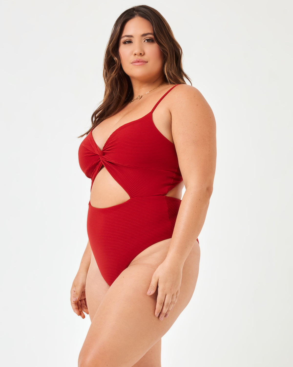 Eco Chic Repreve® Kyslee One Piece Swimsuit - Redwood Redwood | Model: Jessica (size: XL) 