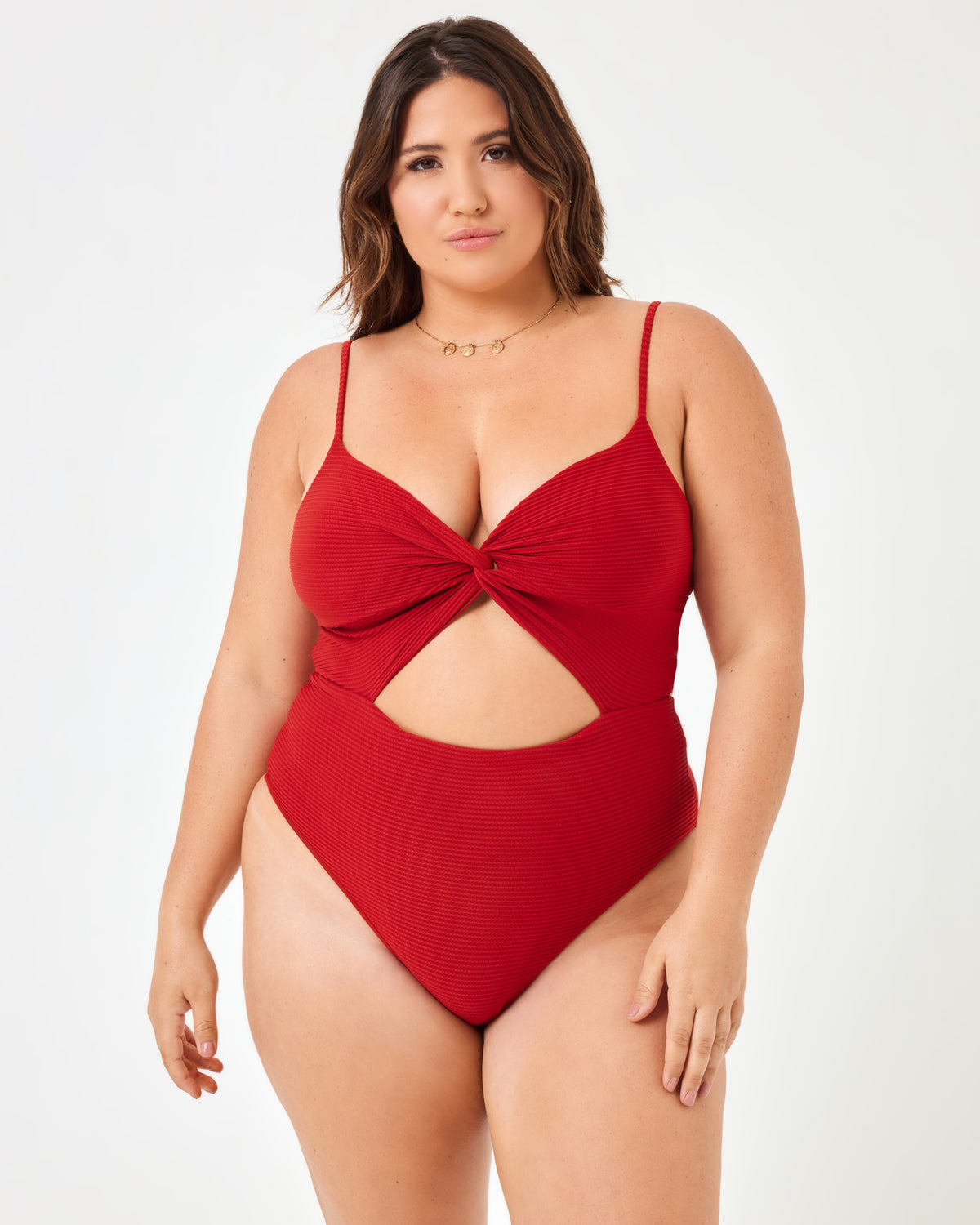 Eco Chic Repreve® Kyslee One Piece Swimsuit - Redwood Redwood | Model: Jessica (size: XL) 