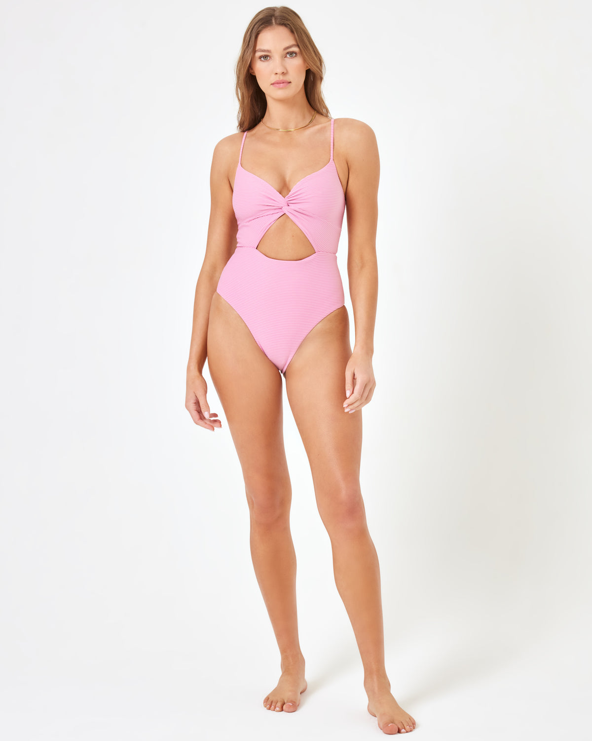 LSPACE X Anthropologie Kyslee One Piece Swimsuit - Pink Lady Pink Lady | Model: Daria (size: S)