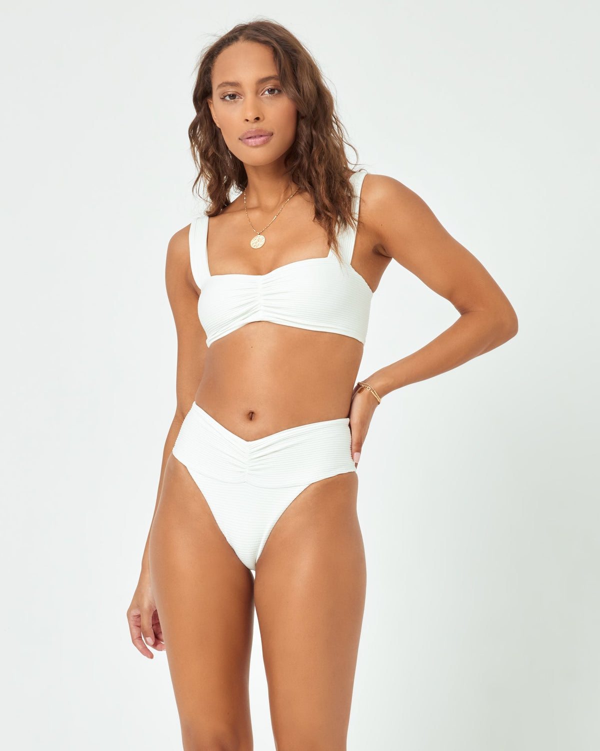 Eco Chic Repreve® Bardot Bikini Bottom - Cream Cream | Model: Natalie (size: S) 