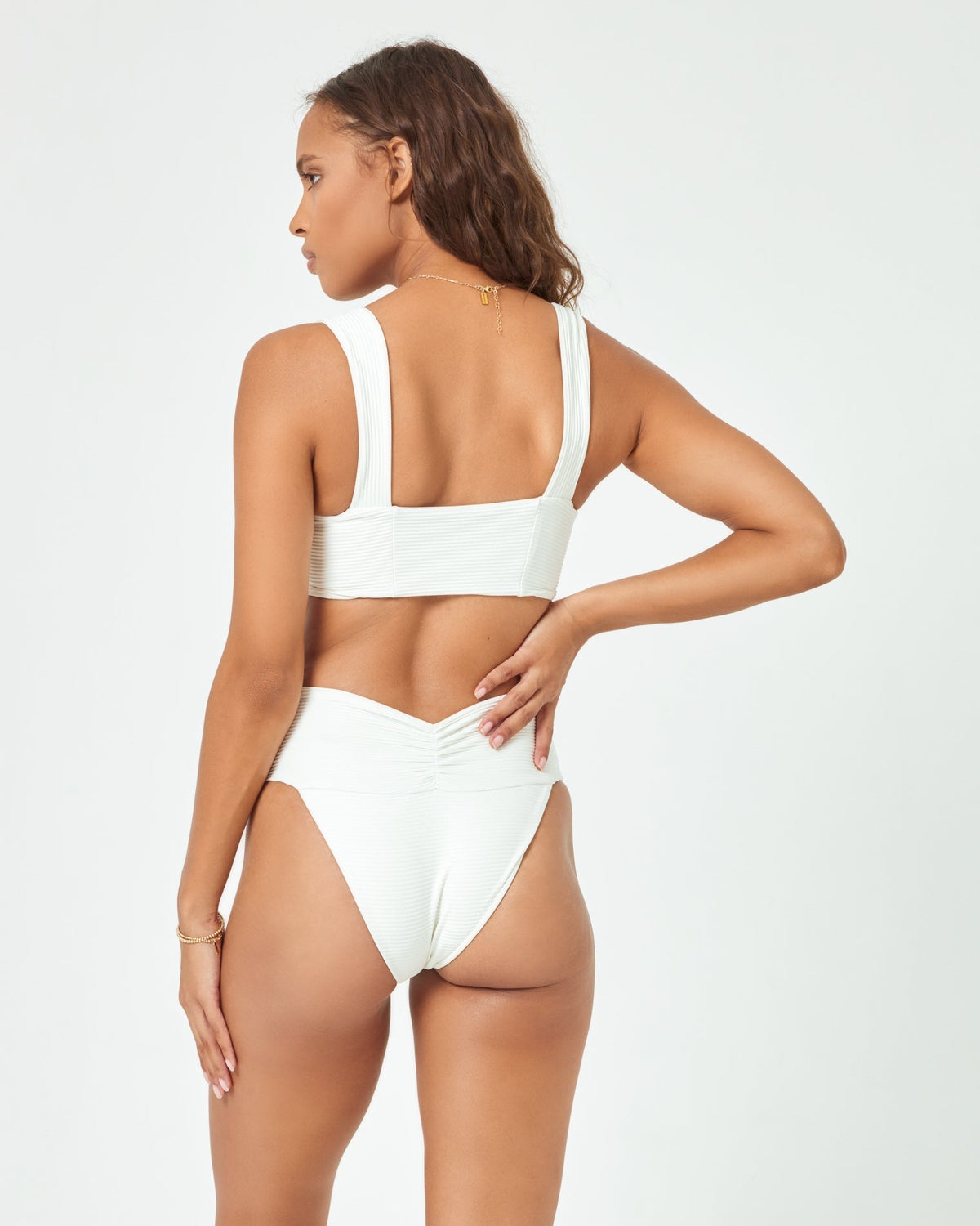 Eco Chic Repreve® Bardot Bikini Bottom - Cream Cream | Model: Natalie (size: S) | Hover