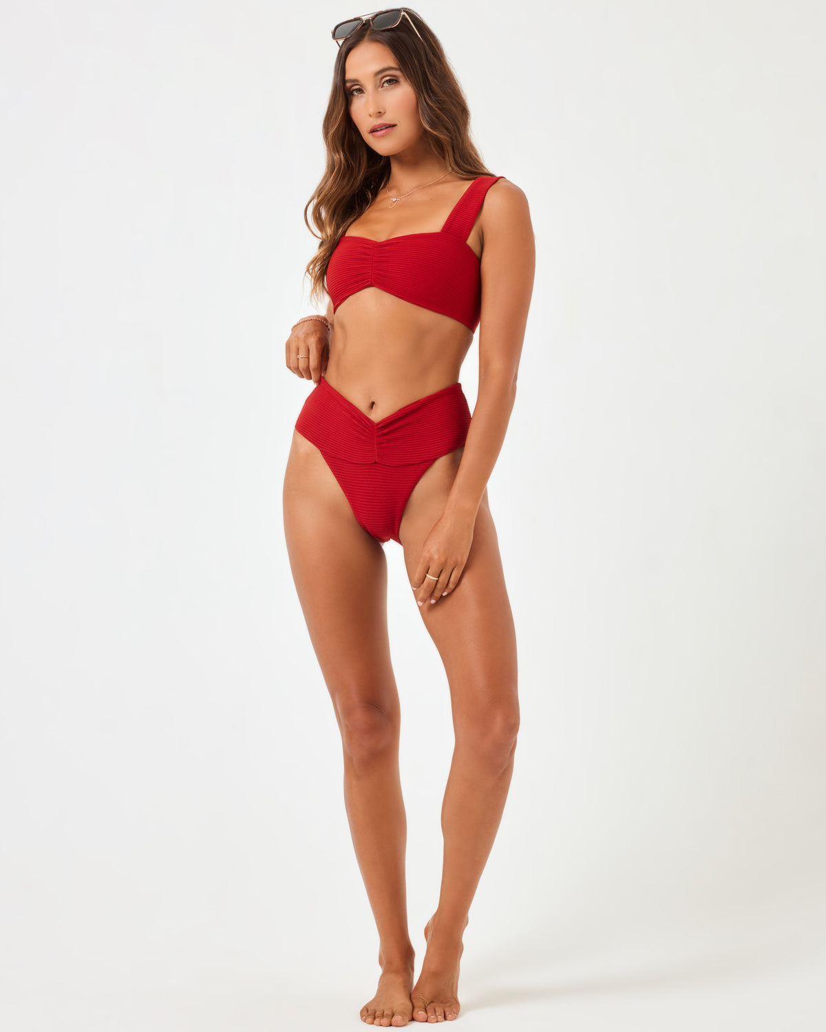 Eco Chic Repreve® Bardot Bikini Bottom - Redwood Redwood | Model: Anna (size: S)
