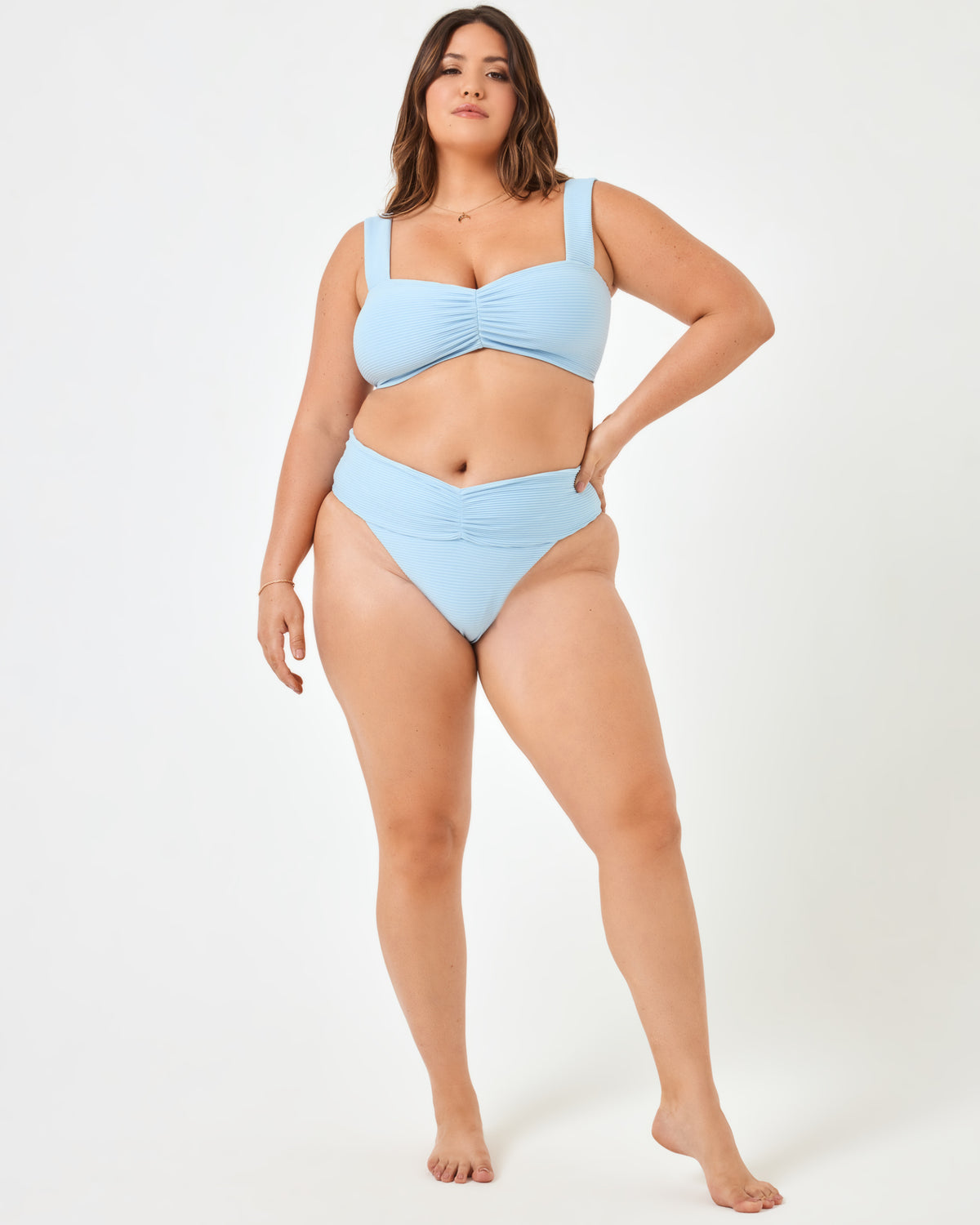 Eco Chic Repreve® Bardot Bikini Bottom - Sky Blue Sky Blue | Model: Jessica (size: XL)