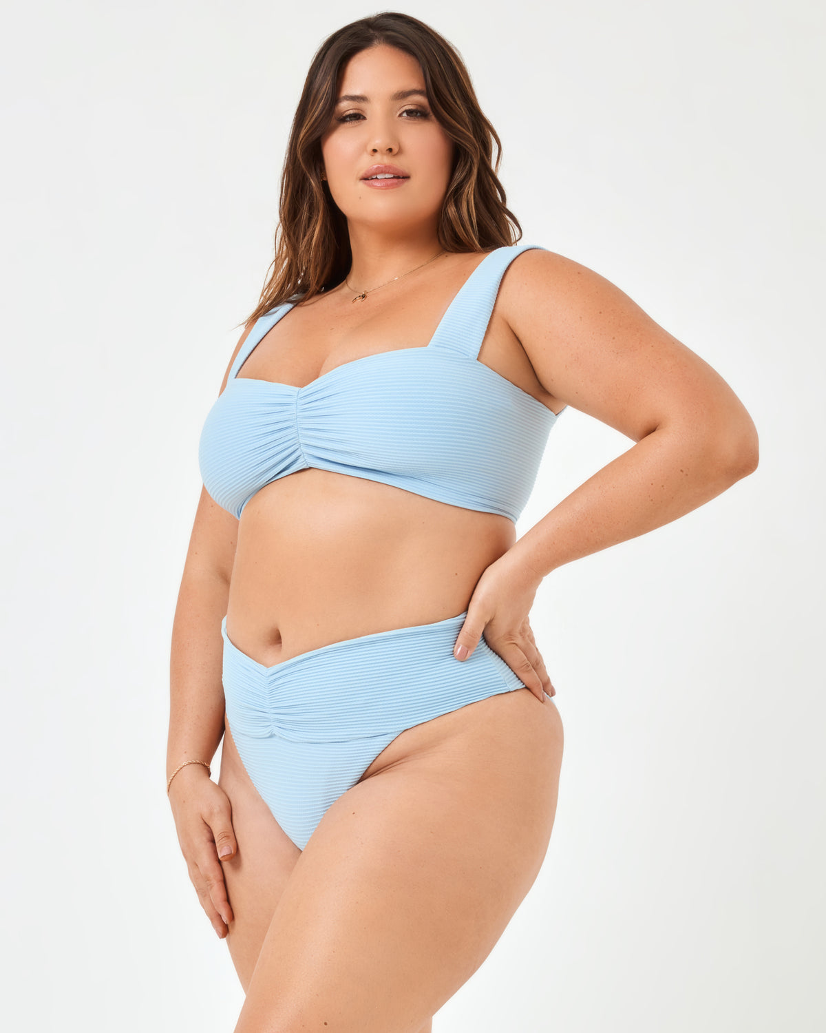 Eco Chic Repreve® Bardot Bikini Bottom - Sky Blue Sky Blue | Model: Jessica (size: XL)