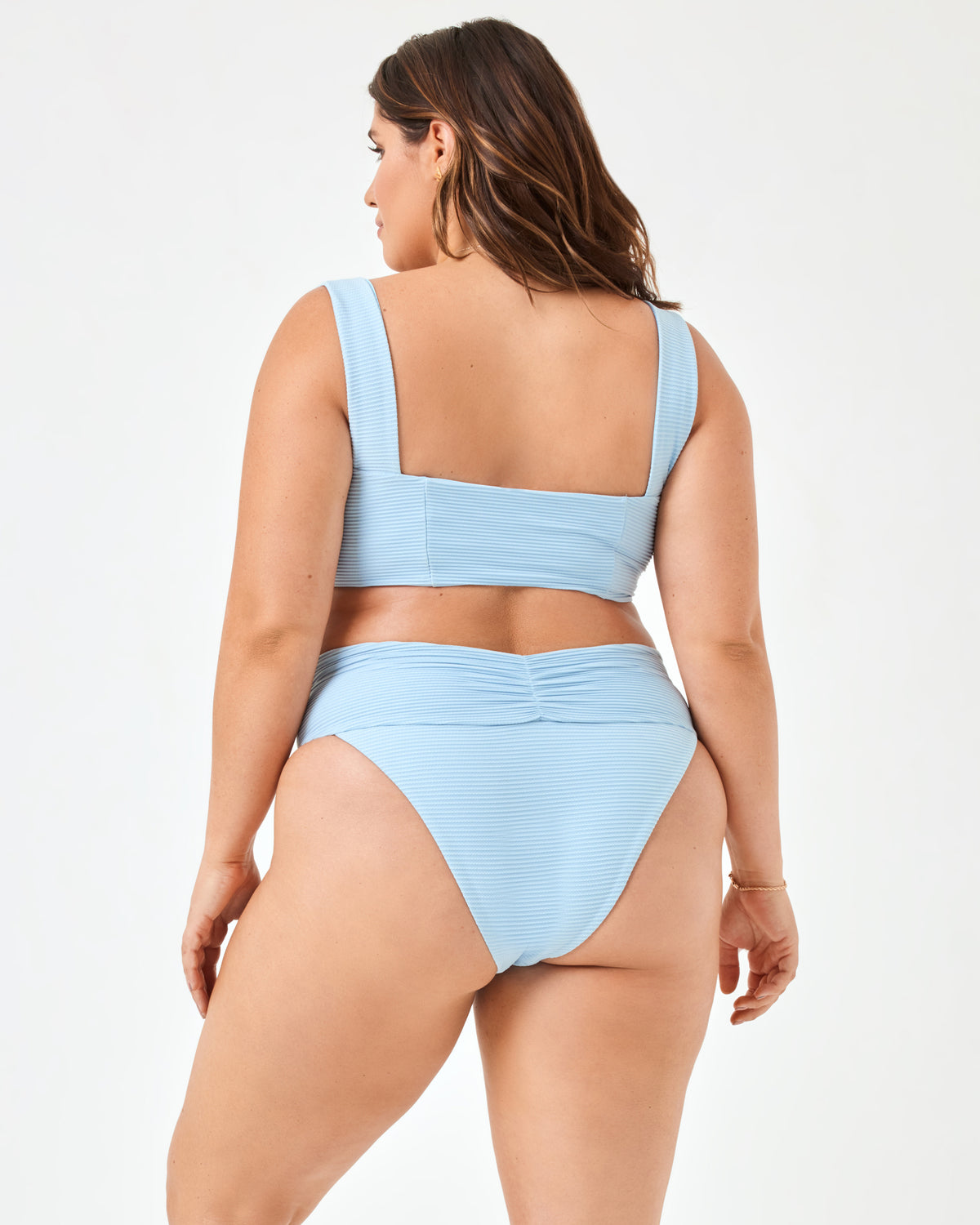 Eco Chic Repreve® Bardot Bikini Bottom - Sky Blue Sky Blue | Model: Jessica (size: XL)