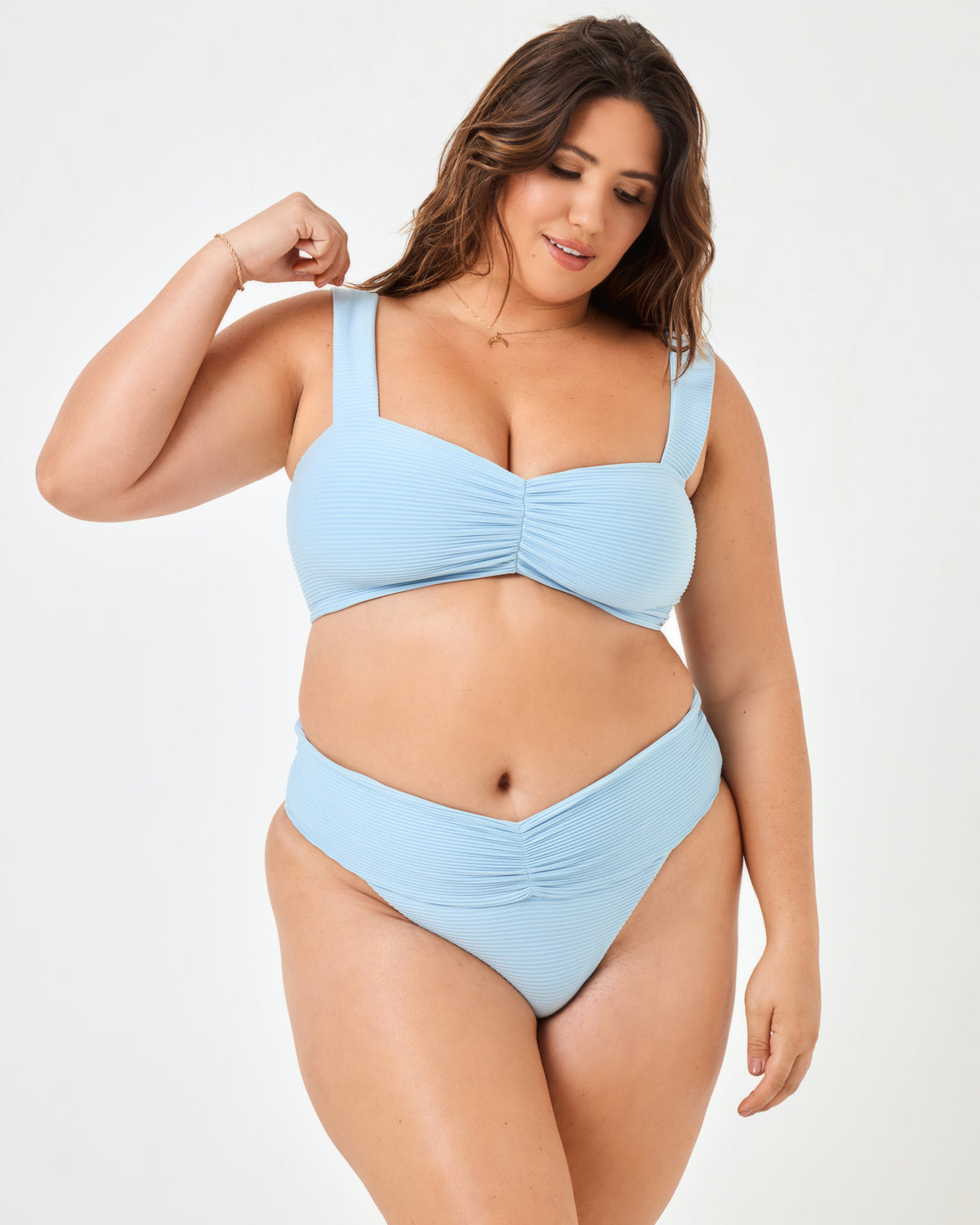 Eco Chic Repreve® Bardot Bikini Bottom - Sky Blue Sky Blue | Model: Jessica (size: XL)