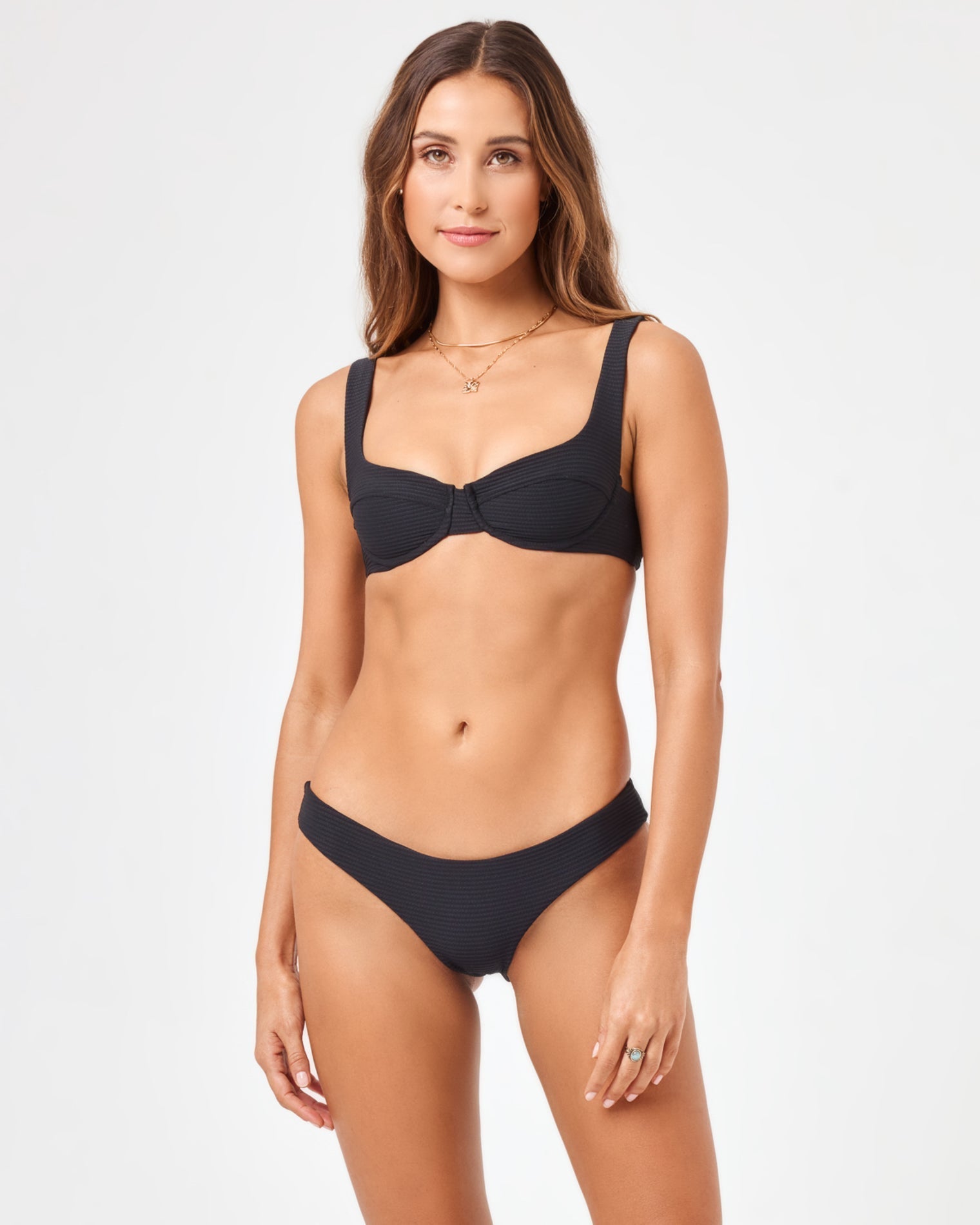 Eco Chic Repreve® Nikita Bikini Top - Black Black | Model: Anna (size: S) Badge:Eco Chic_#B2AC88_#ffffff