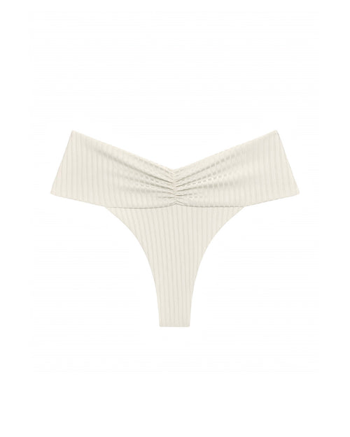 LSPACE Bardot bikini bottom in ribbed cream, off-model flat lay.