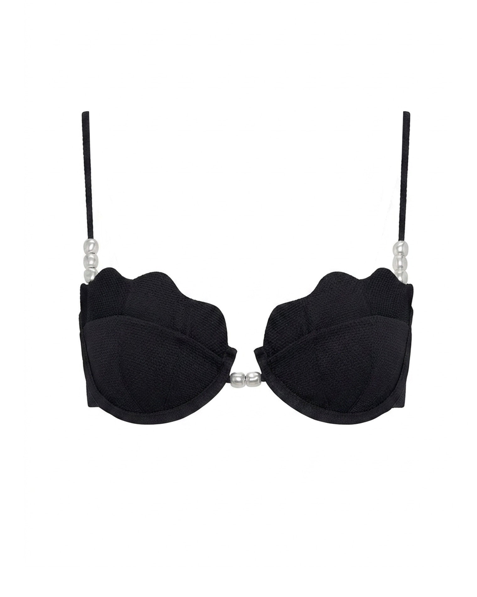 Sunrise Shell Bikini Top - Black LSPACE Sunrise Shell bikini top in black, off-model flat lay.
