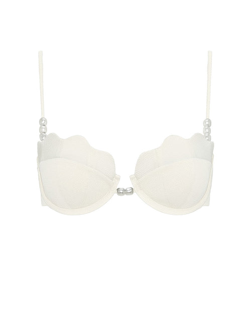 LSPACE Sunrise Shell bikini top in cream, off-model flat lay.