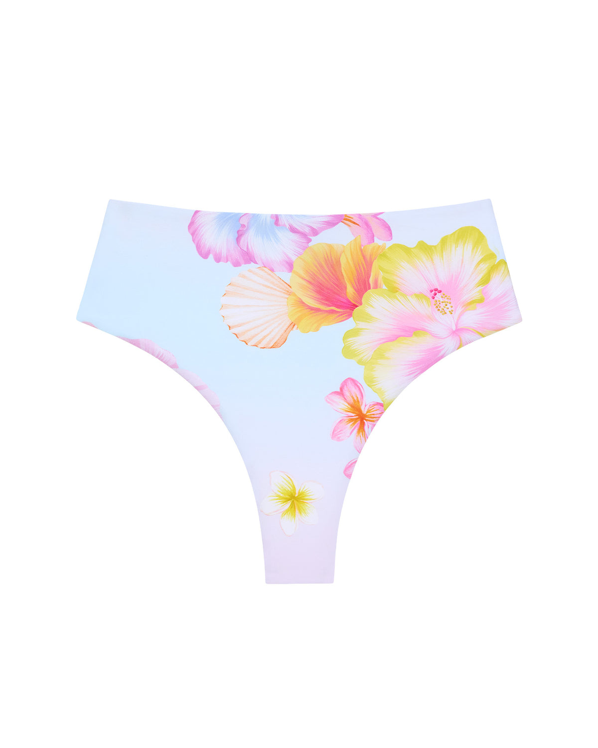 Soleil Bikini Bottom - Hibiscus And Plumeria Oh My LSPACE Soleil bikini bottom in Hibiscus And Plumeria Oh My, off-model flat lay.