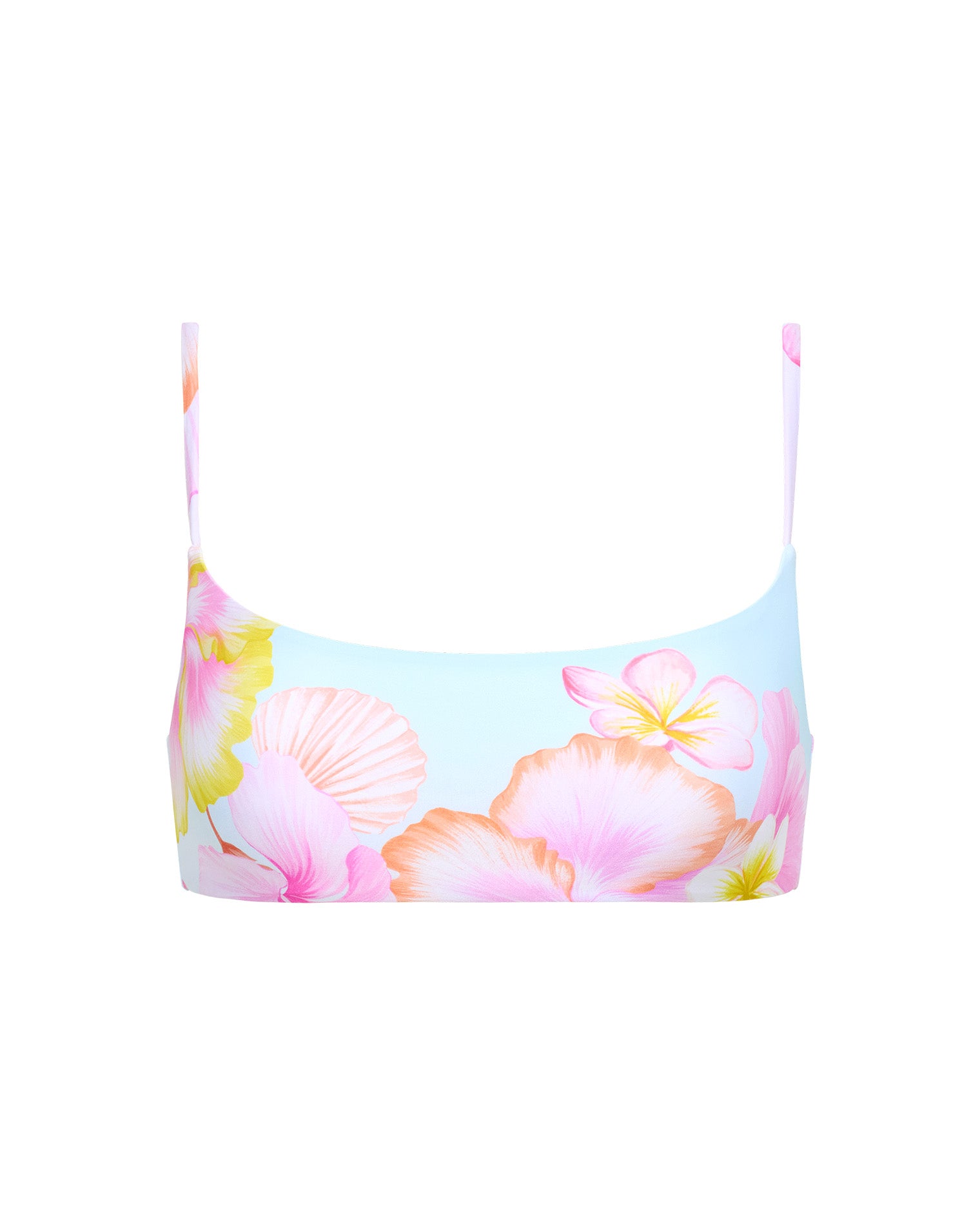 Presley Bikini Top - Hibiscus And Plumeria Oh My LSPACE Presley bikini top in Hibiscus And Plumeria Oh My print, off-model flat lay.
