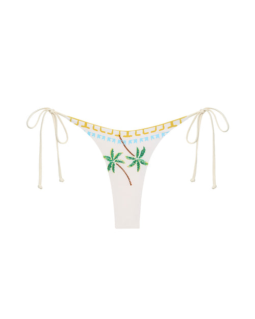 LSPACE Lennox Bikini Bottom in wish you were here print, off-model flat lay on white background.