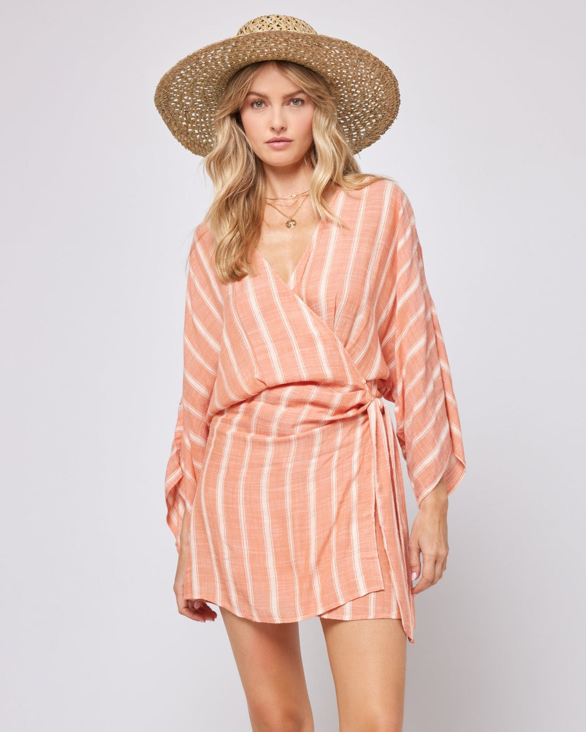 Striped Pfeiffer Dress - Poolside Stripe Clay Poolside Stripe Clay | Model: Lura (size: S)