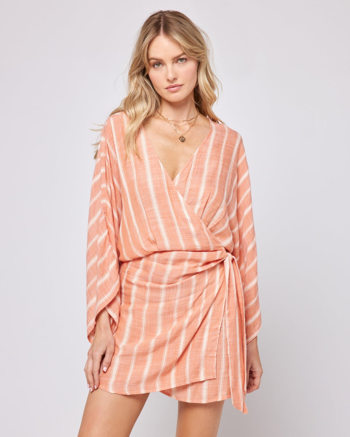 Striped Pfeiffer Dress - Poolside Stripe Clay Poolside Stripe Clay | Model: Lura (size: S)