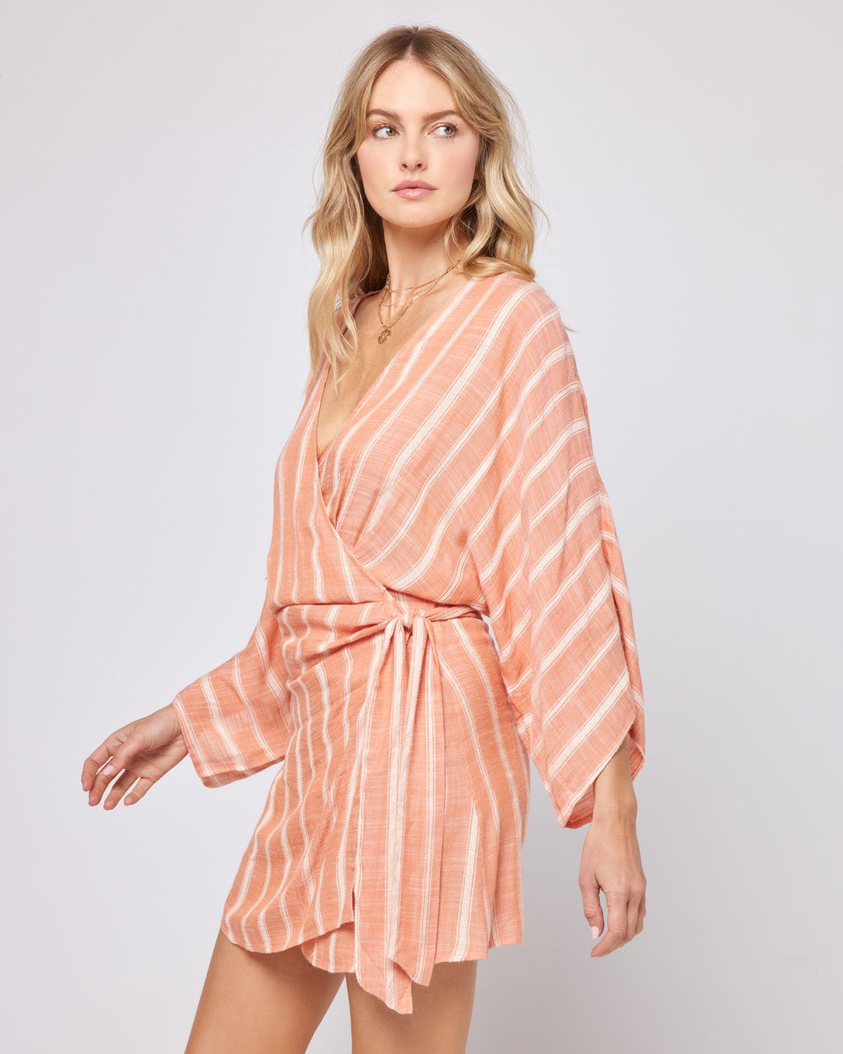 Striped Pfeiffer Dress - Poolside Stripe Clay Poolside Stripe Clay | Model: Lura (size: S) | Hover