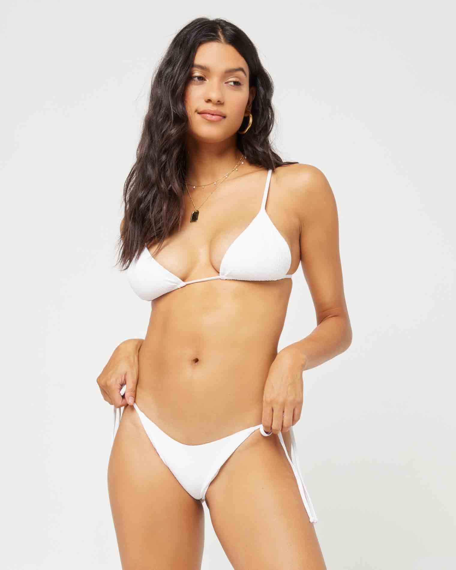 Pointelle Rib Brittany Bikini Top - White White | Model: Araya (size: S) | Hover