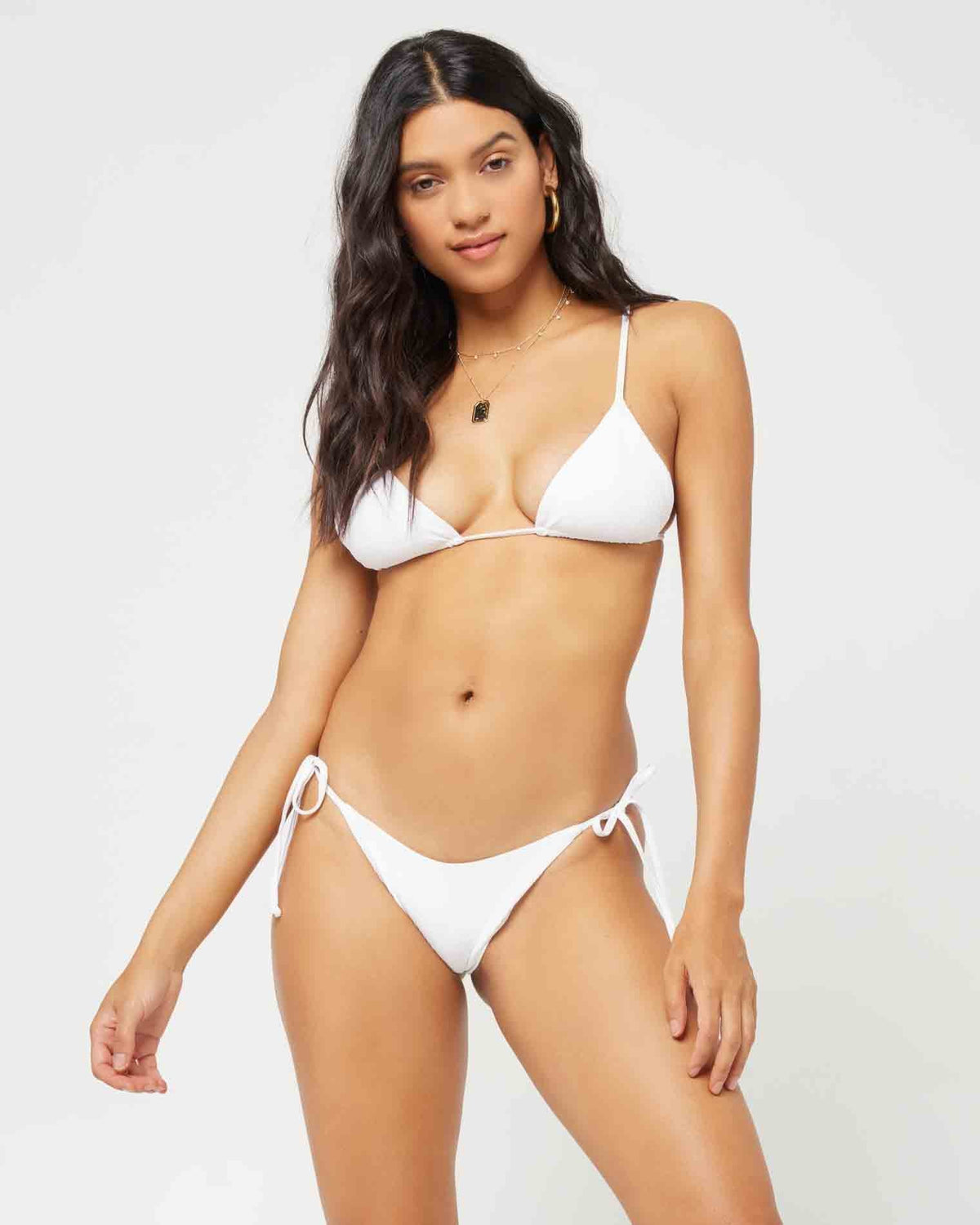 Pointelle Rib Lennox Bikini Bottom - White White | Model: Araya (size: S)