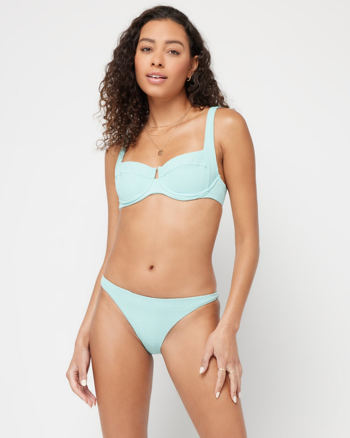 Pointelle Rib Camacho Bikini Bottom - Pool Pool | Model: Blaine (size: S) | Hover