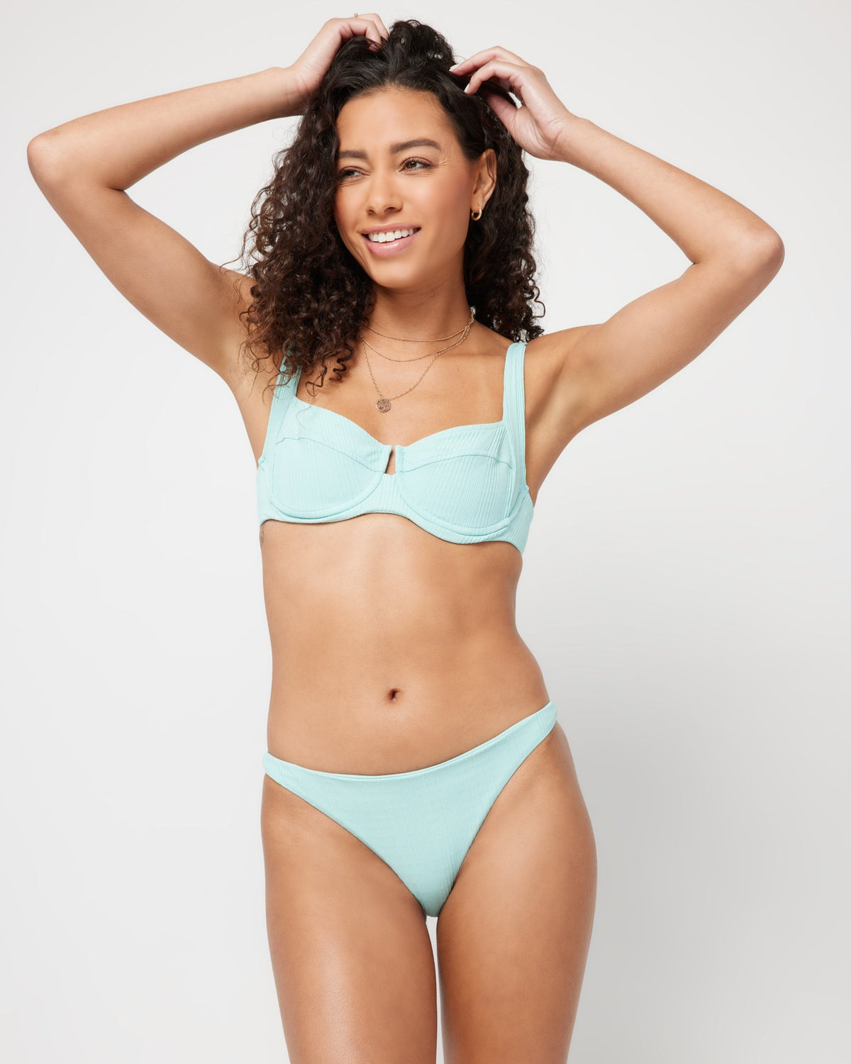 Pointelle Rib Camacho Bikini Bottom - Pool Pool | Model: Blaine (size: S)