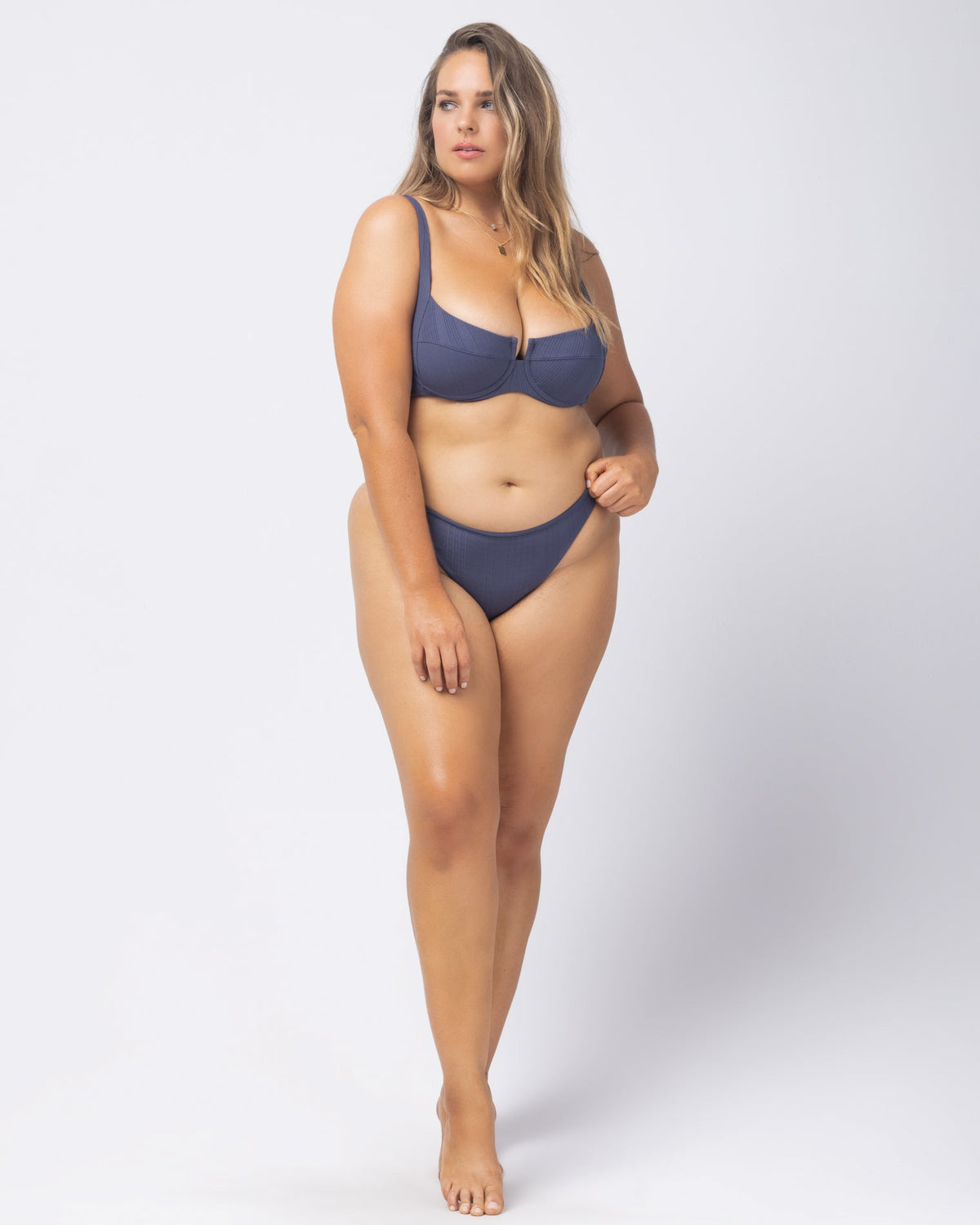 Pointelle Rib Camacho Bikini Bottom - Slate Slate | Model: Ali (size: XL)